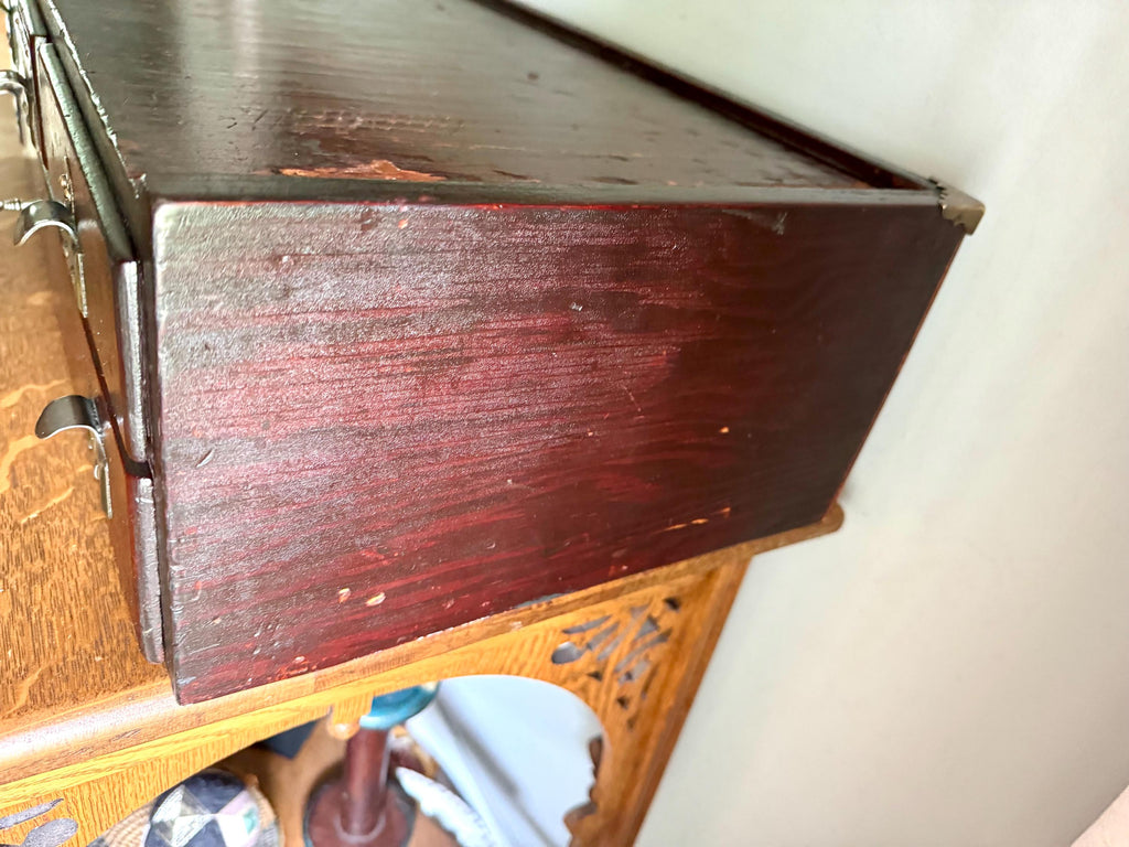 Antique Wood 4 Drawer Cabinet | Wood Countertop Locking Cabinet Drawers | Machinist Word Bench Cabinet | Cash Register Stand