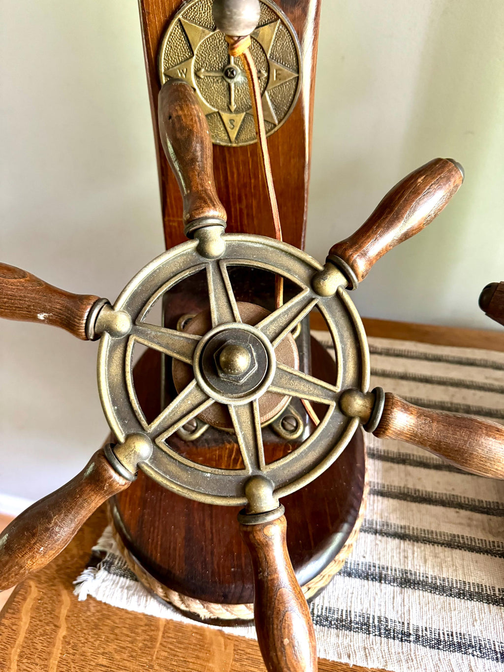 Vtg Pair of Nautical Themed Lamps | Ship's Wheel and Bell Themed Lamps | Nautical  Helmsman Wheel Lamps | Coastal Beach House Decor