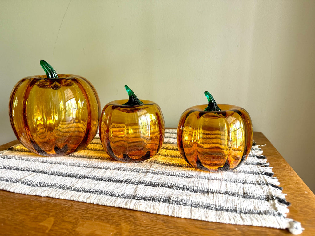 Vtg Set of Blenko Amber Pumpkin | Blenko Handblown Glass Pumpkins | 2002 Blenko Blown Glass Pumpkins