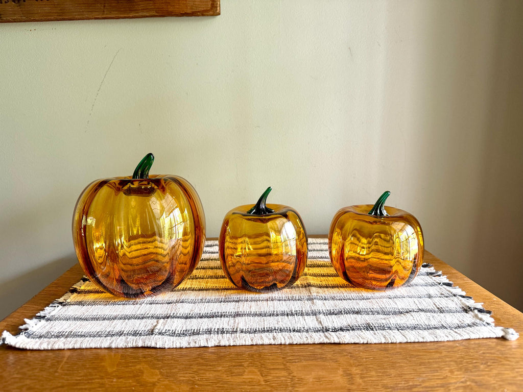 Vtg Set of Blenko Amber Pumpkin | Blenko Handblown Glass Pumpkins | 2002 Blenko Blown Glass Pumpkins