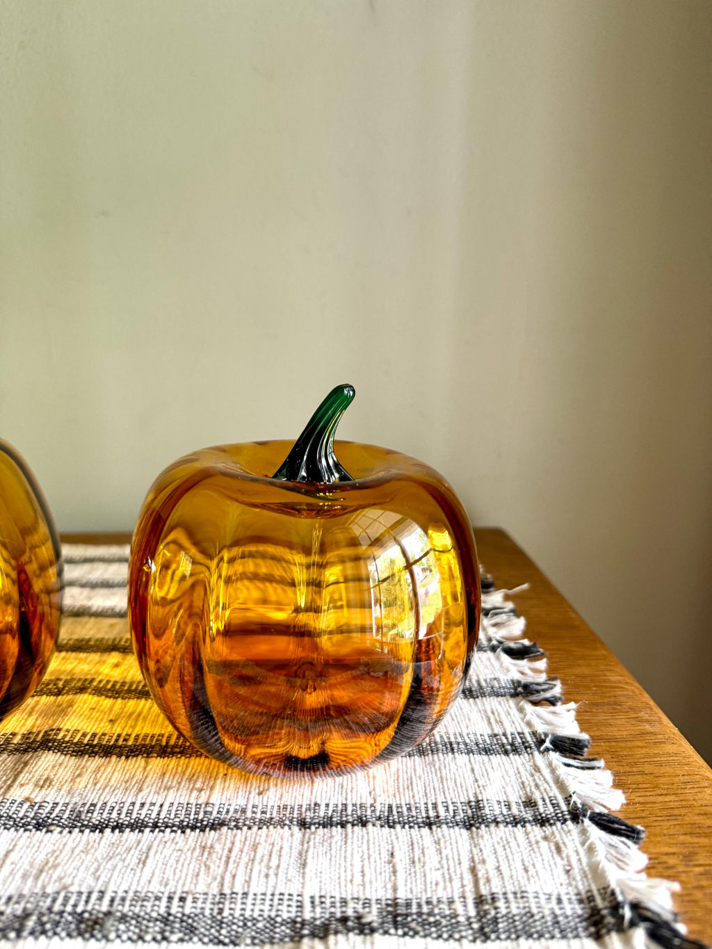 Vtg Set of Blenko Amber Pumpkin | Blenko Handblown Glass Pumpkins | 2002 Blenko Blown Glass Pumpkins