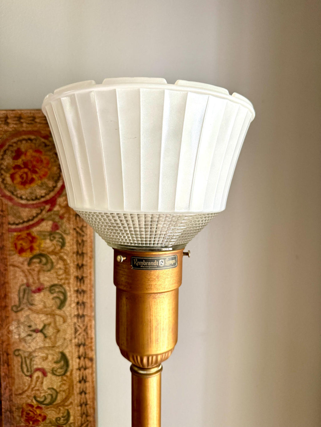 Vtg Large Gilded Torchiere Lamp By Rembrandt | Rembrandt Art Deco Gold Floor Lamp With Glass Shade | Ornate Victorian Gold Large Lamp