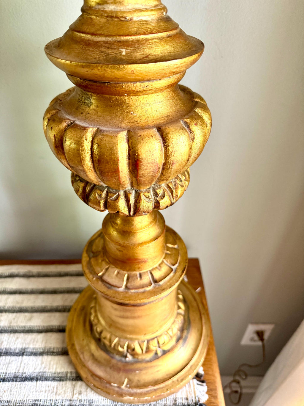 Vtg Large Gilded Torchiere Lamp By Rembrandt | Rembrandt Art Deco Gold Floor Lamp With Glass Shade | Ornate Victorian Gold Large Lamp