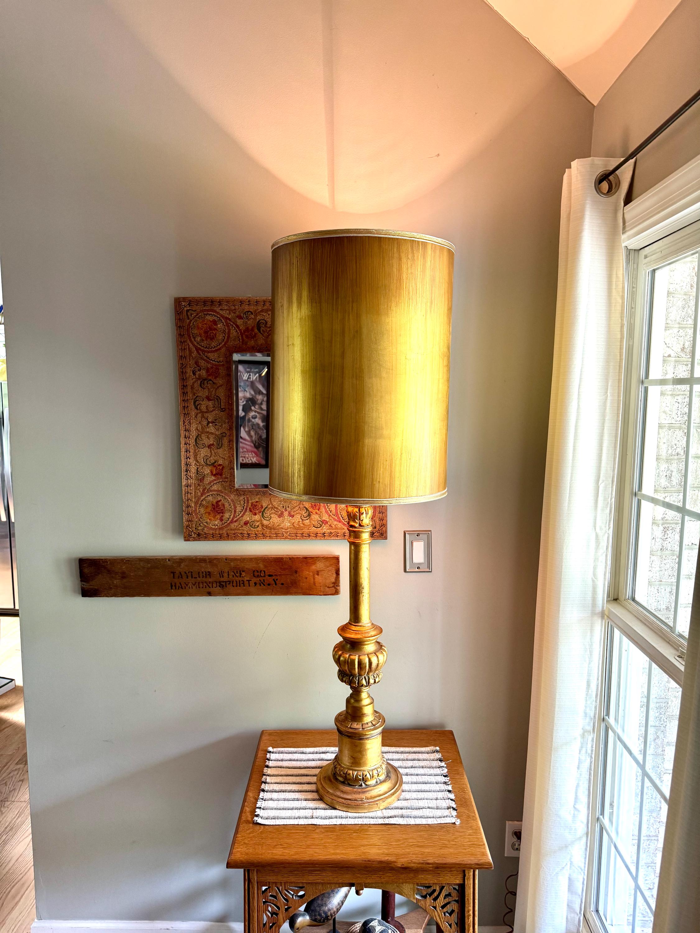 Vtg Large Gilded Torchiere Lamp By Rembrandt | Rembrandt Art Deco Gold Floor Lamp With Glass Shade | Ornate Victorian Gold Large Lamp