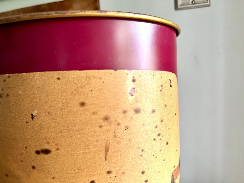 Vtg University of Virginia Red Trash Can | Charlottesville UVA Pictured Trash Bin | UVA Metal Oval Trash Can | Distressed UVA Trash Bin