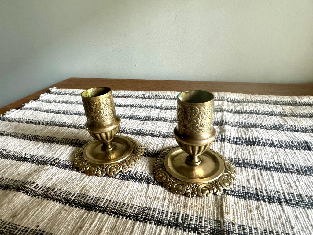 Pair of Antique Brass Ornate Candle Holders | 2 Brass Victorian Candlesticks | Hollywood Regency Decor | Small Ornate Floral Candlestick