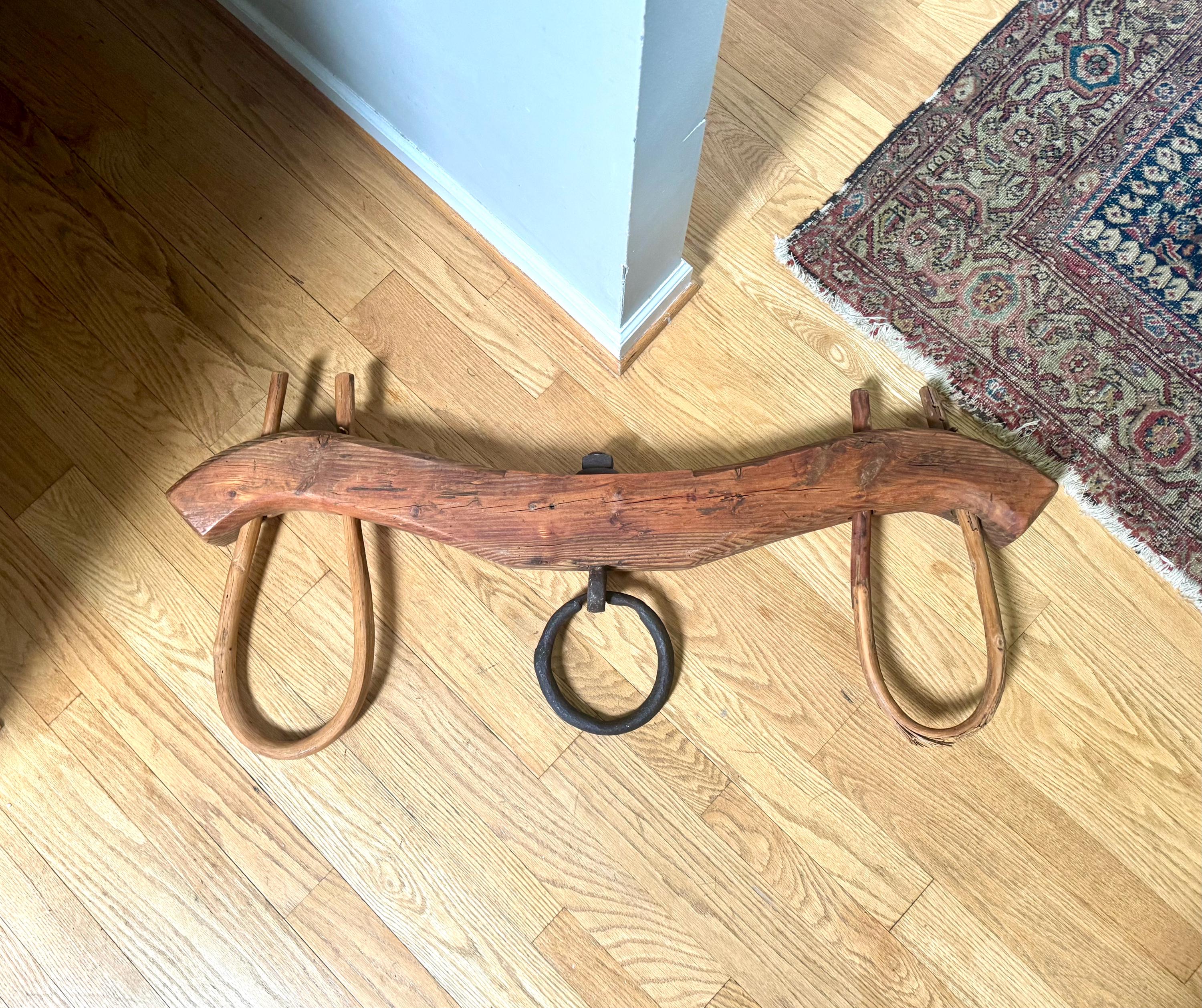 Antique Double Ox Yoke | Large Ox Yoke | Rustic Wood and Steel Double Ox Yoke | Large Primitive Handmade Double Oxen Yoke | Farmhouse Decor