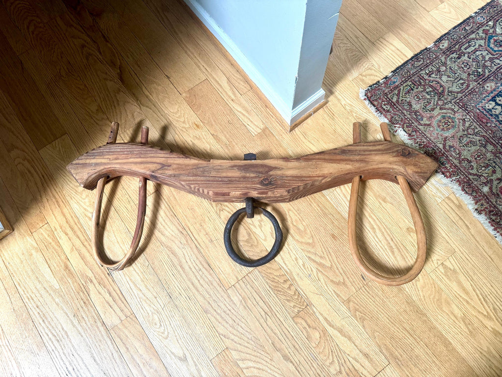 Antique Double Ox Yoke | Large Ox Yoke | Rustic Wood and Steel Double Ox Yoke | Large Primitive Handmade Double Oxen Yoke | Farmhouse Decor