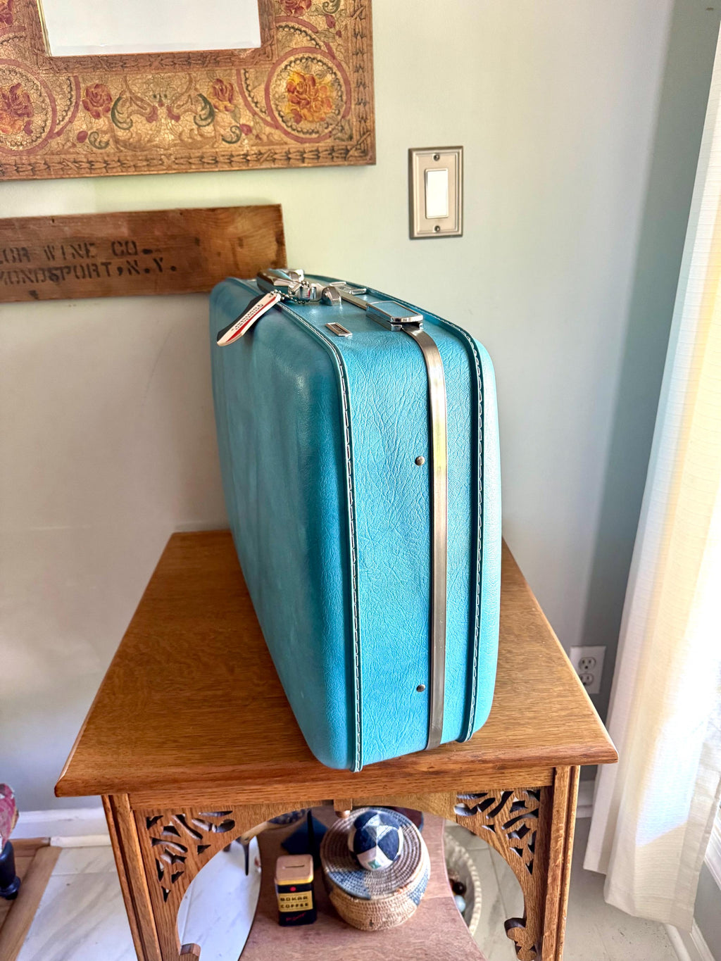 Vtg American Tourister Turquoise Marbled Luggage| American Tourister Suitcase | Smaller Size A/T Escort Suitcase| Turquoise Blue Suitcase