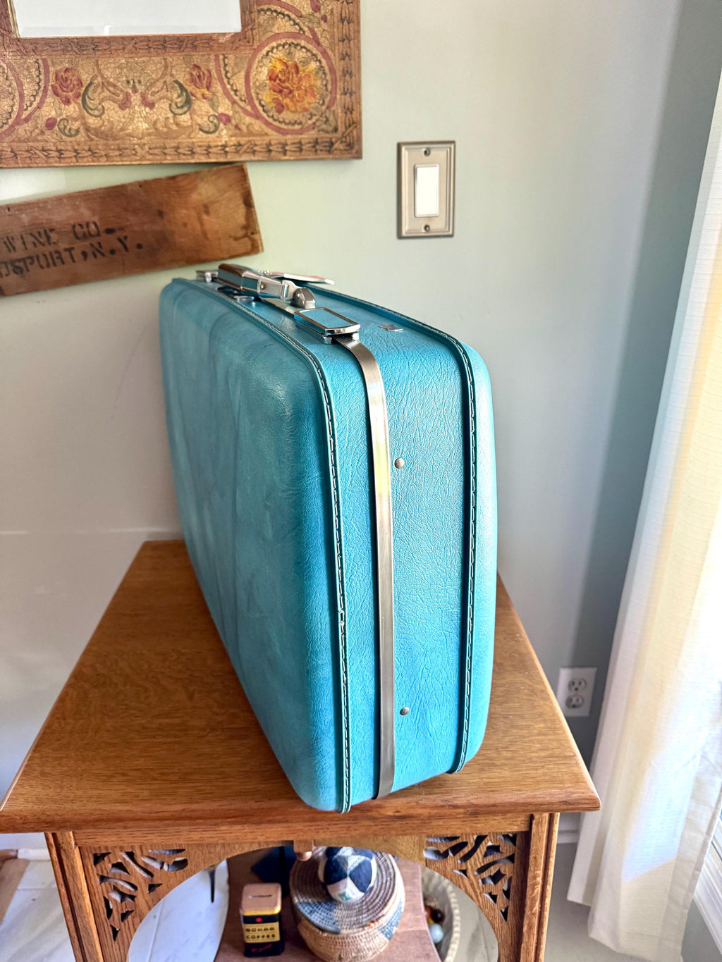Vtg American Tourister Turquoise Marbled Luggage| American Tourister Suitcase | Smaller Size A/T Escort Suitcase| Turquoise Blue Suitcase