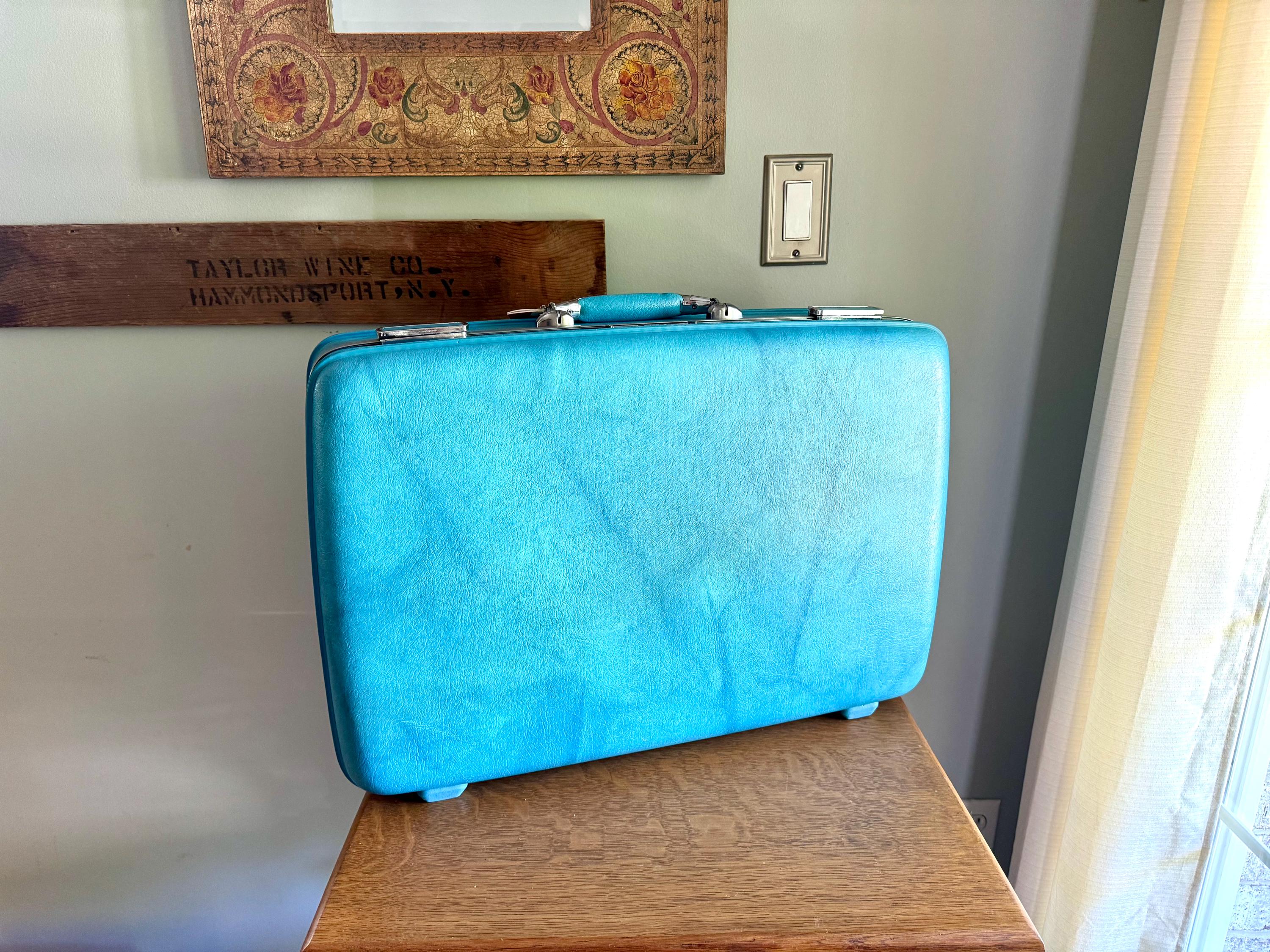 Vtg American Tourister Turquoise Marbled Luggage| American Tourister Suitcase | Smaller Size A/T Escort Suitcase| Turquoise Blue Suitcase
