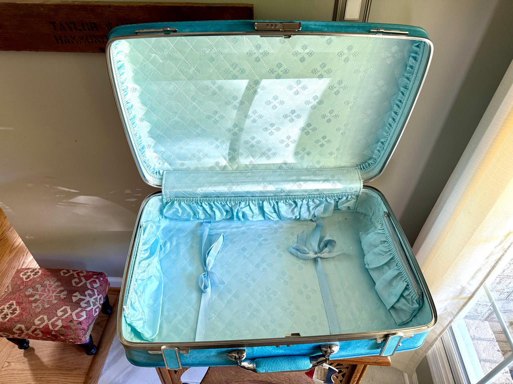 Vtg American Tourister Turquoise Marbled Luggage| American Tourister Suitcase| Medium Size A/T Escort Suitcase | Turquoise Blue Suitcase