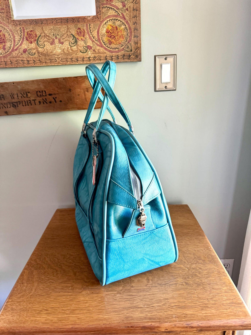 Vtg American Tourister Turquoise Handbag | American Tourister Blue Hand Bag | Marbled Turquoise Shoulder Bag | Blue Weekend Luggage Bag