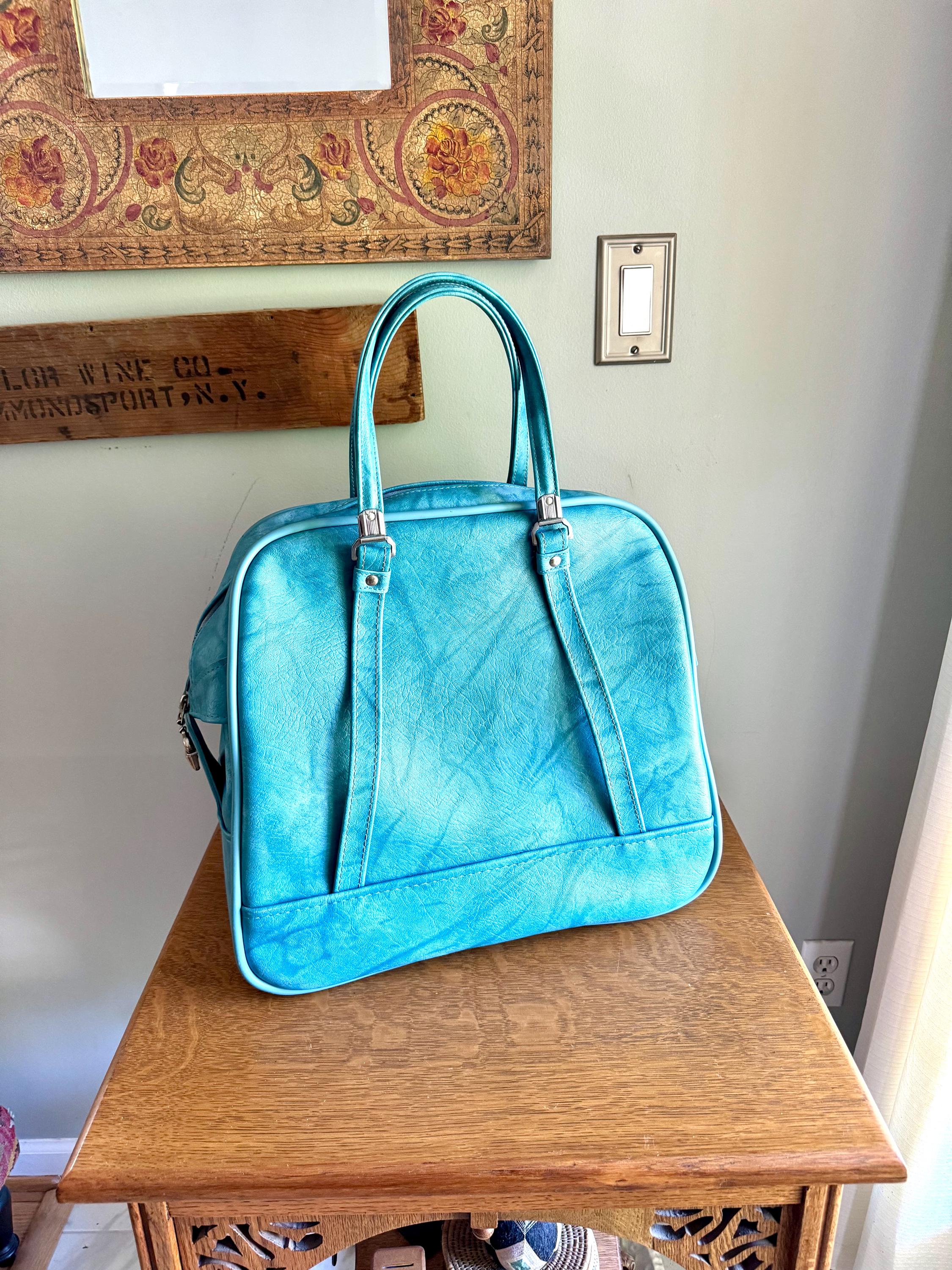 Vtg American Tourister Turquoise Handbag | American Tourister Blue Hand Bag | Marbled Turquoise Shoulder Bag | Blue Weekend Luggage Bag