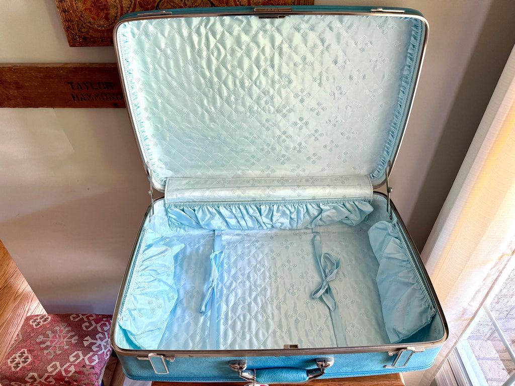 Vtg American Tourister Turquoise Marbled Luggage| American Tourister Suitcase| Large Size A/T Escort Suitcase | Turquoise Blue Suitcase