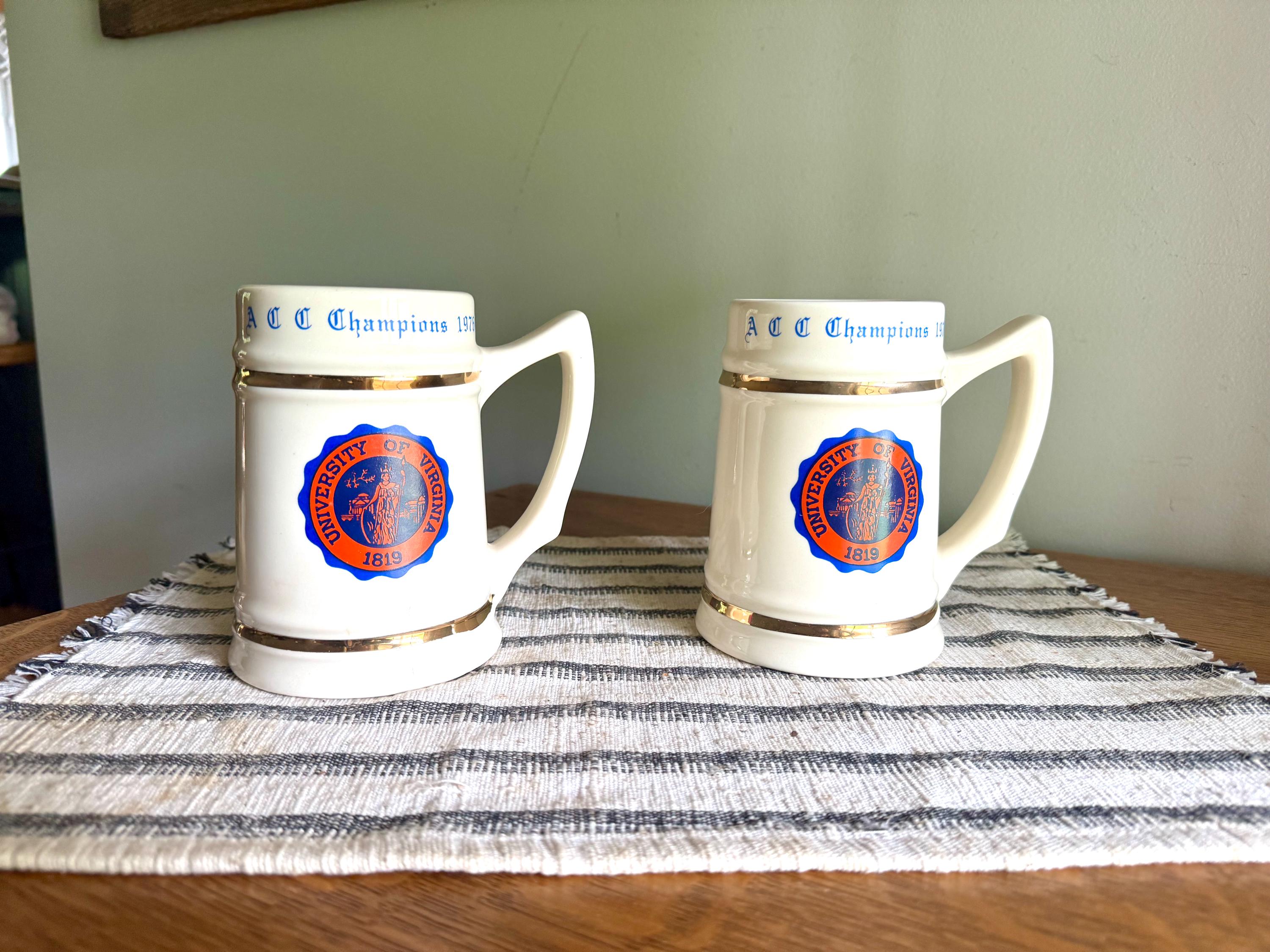 Vtg Pair of Lewis Bros. University of Virginia 1976 ACC Champions Mug | UVA 1976 Champions Mug | UVA 1976 Champions Beer Stein