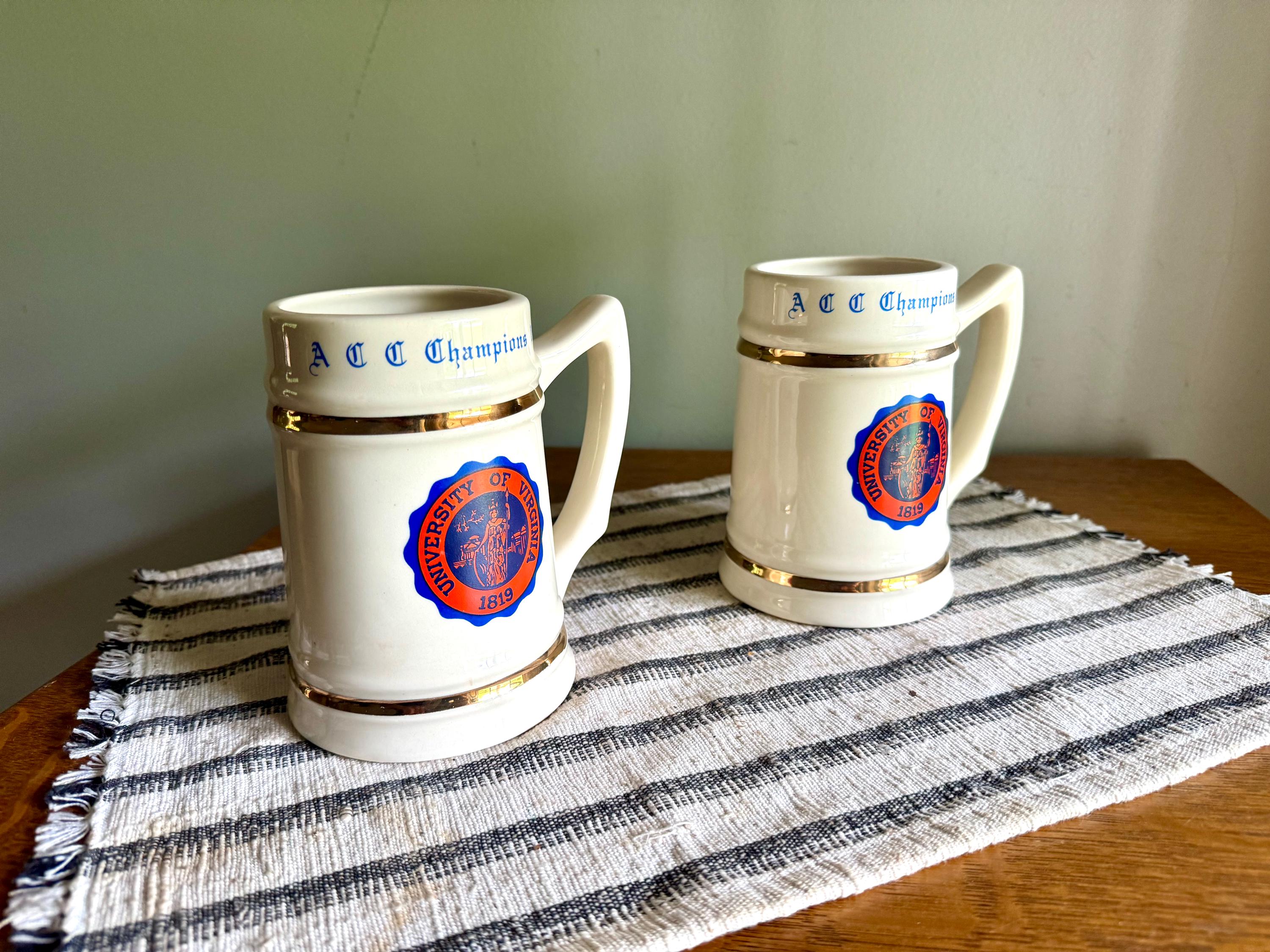 Vtg Pair of Lewis Bros. University of Virginia 1976 ACC Champions Mug | UVA 1976 Champions Mug | UVA 1976 Champions Beer Stein