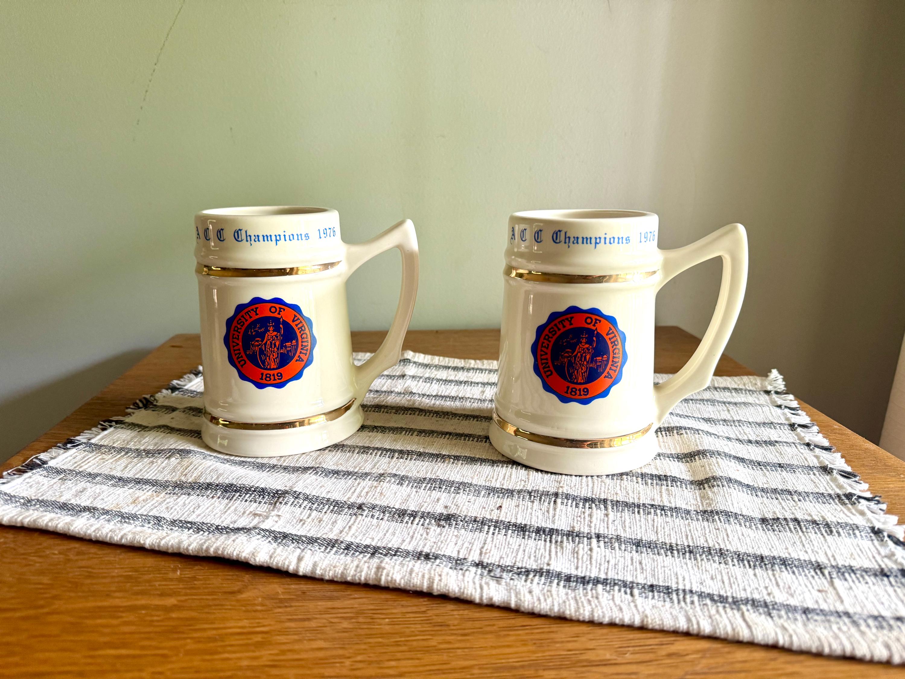Vtg Pair of Lewis Bros. University of Virginia 1976 ACC Champions Mug | UVA 1976 Champions Mug | UVA 1976 Champions Beer Stein