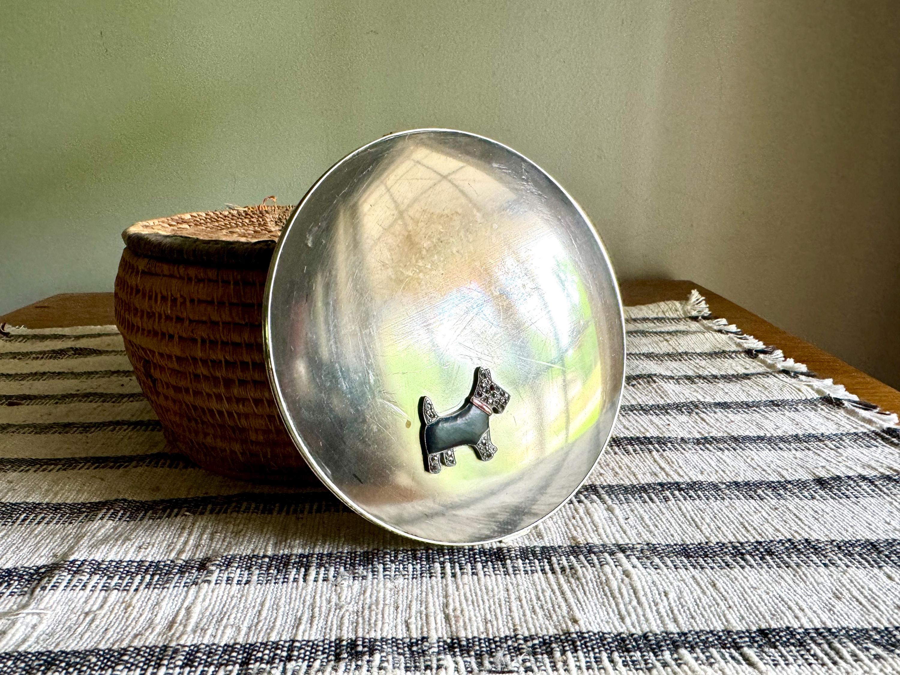 Vtg Scotty Dog Silver Toned Powder Compact | Scotty Terrier Large Compact | Large Silver Toned Scotty Dog Makeup Compact