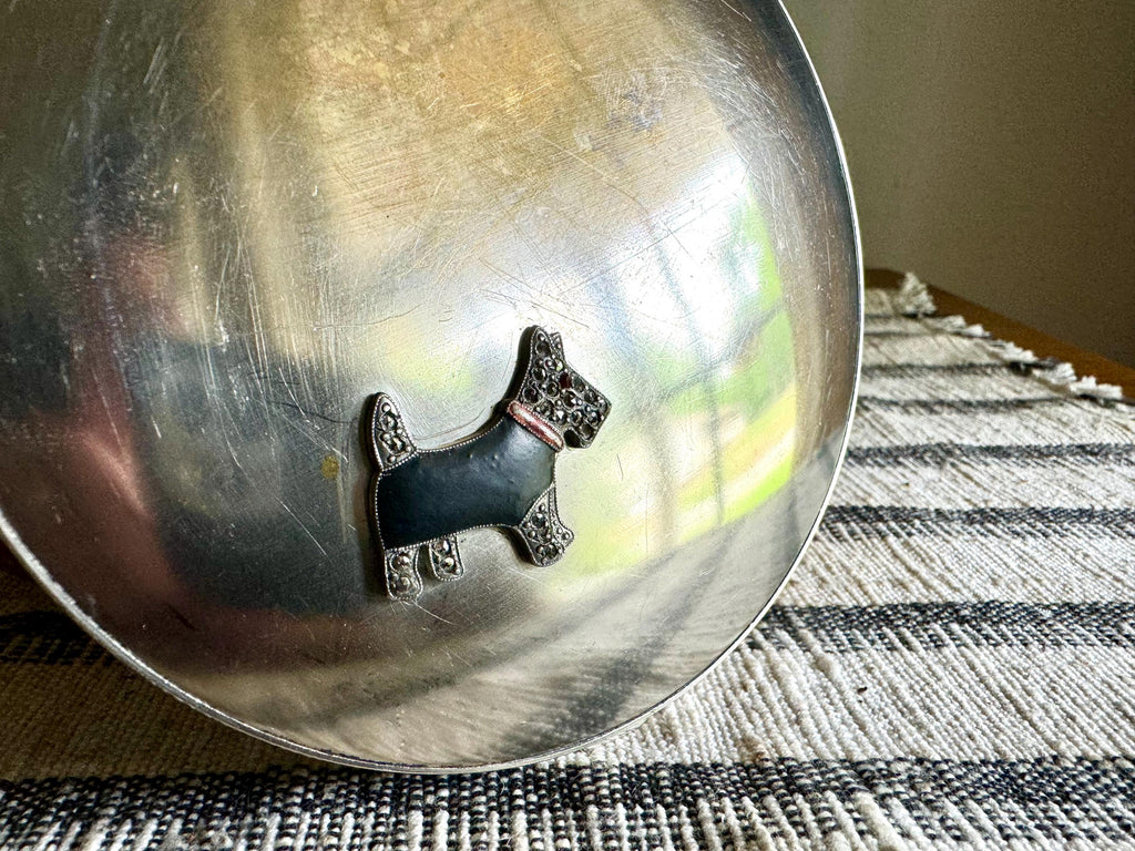 Vtg Scotty Dog Silver Toned Powder Compact | Scotty Terrier Large Compact | Large Silver Toned Scotty Dog Makeup Compact
