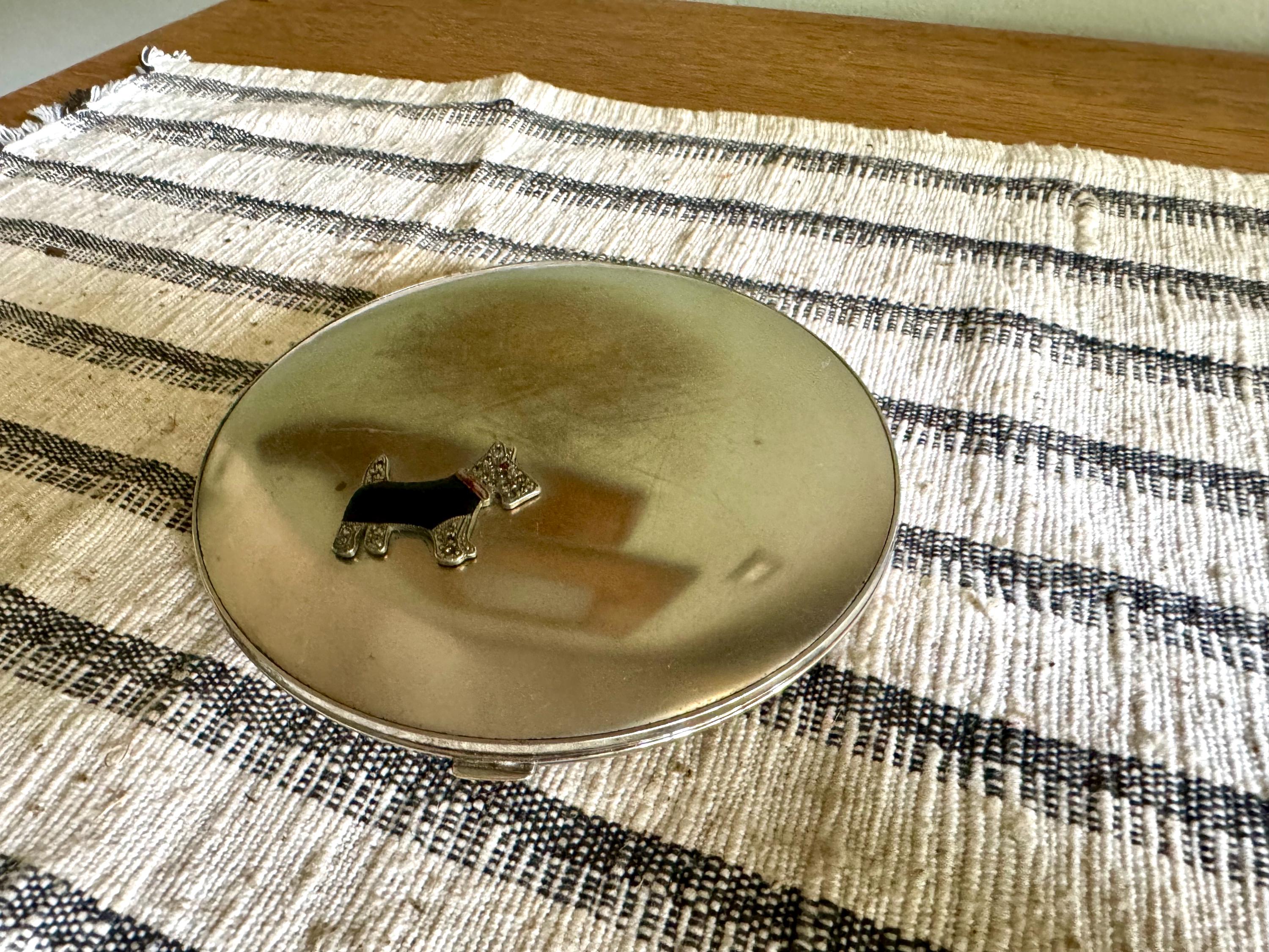 Vtg Scotty Dog Silver Toned Powder Compact | Scotty Terrier Large Compact | Large Silver Toned Scotty Dog Makeup Compact