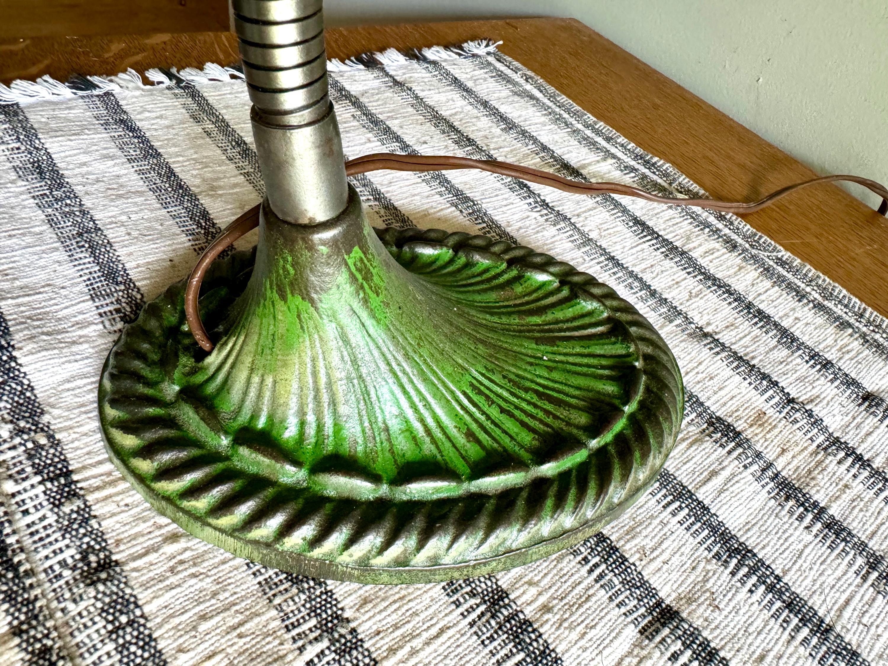 Vtg Green Eagle Goose Neck Lamp With I.P Frink Style Mirrored Lamp Shade  | Industrial Adjustable Desk Lamp | Eagle Cast Iron Desk Lamp