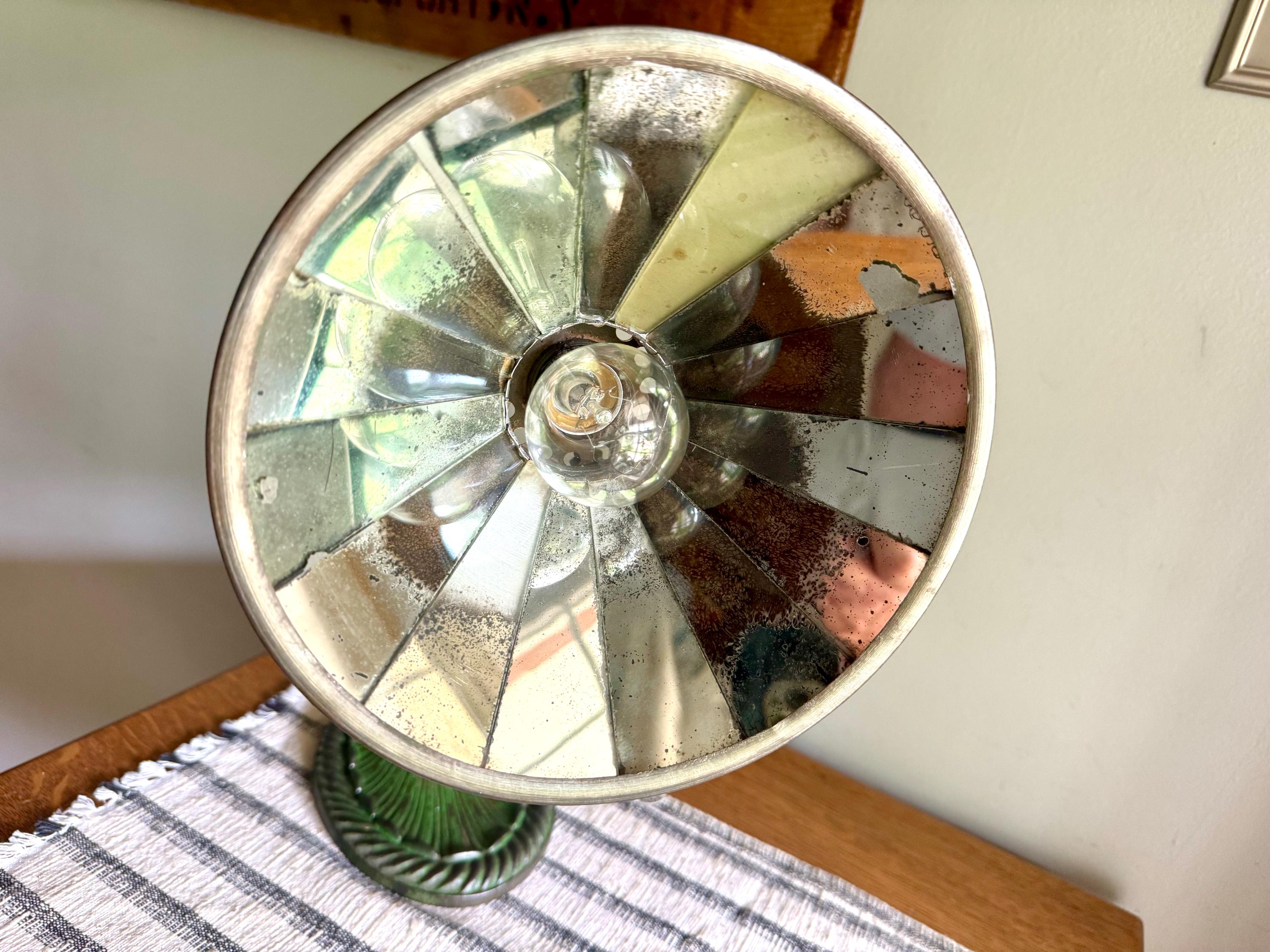 Vtg Green Eagle Goose Neck Lamp With I.P Frink Style Mirrored Lamp Shade  | Industrial Adjustable Desk Lamp | Eagle Cast Iron Desk Lamp