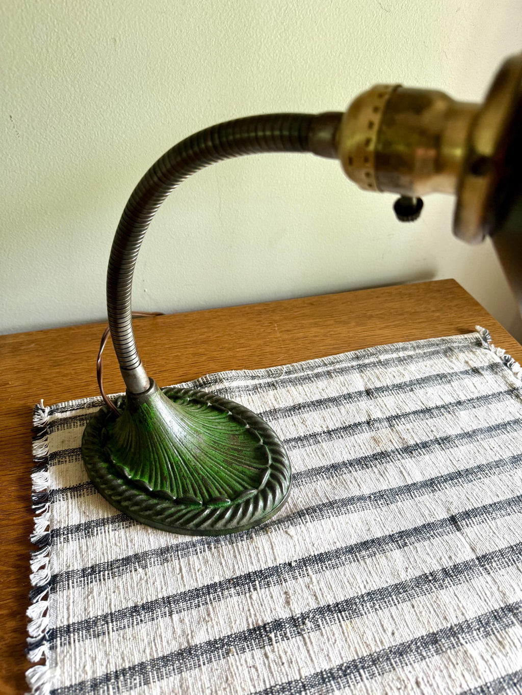 Vtg Green Eagle Goose Neck Lamp With I.P Frink Style Mirrored Lamp Shade  | Industrial Adjustable Desk Lamp | Eagle Cast Iron Desk Lamp