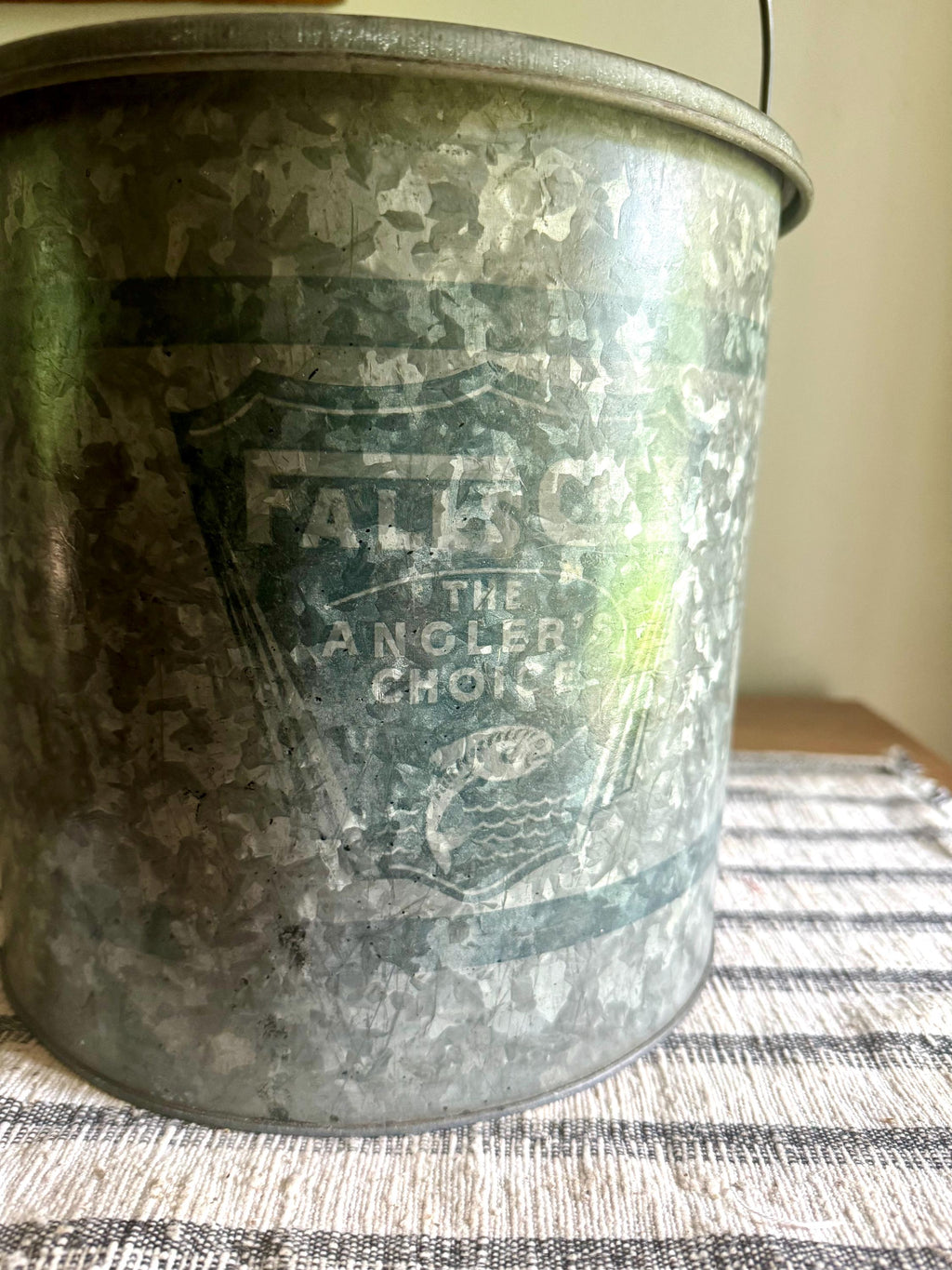 A Falls City The Angler's Choice Minnow Bucket | Falls City Metal Bait Bucket | Two Piece Minnow Bucket | Display Bucket | Fishing Decor
