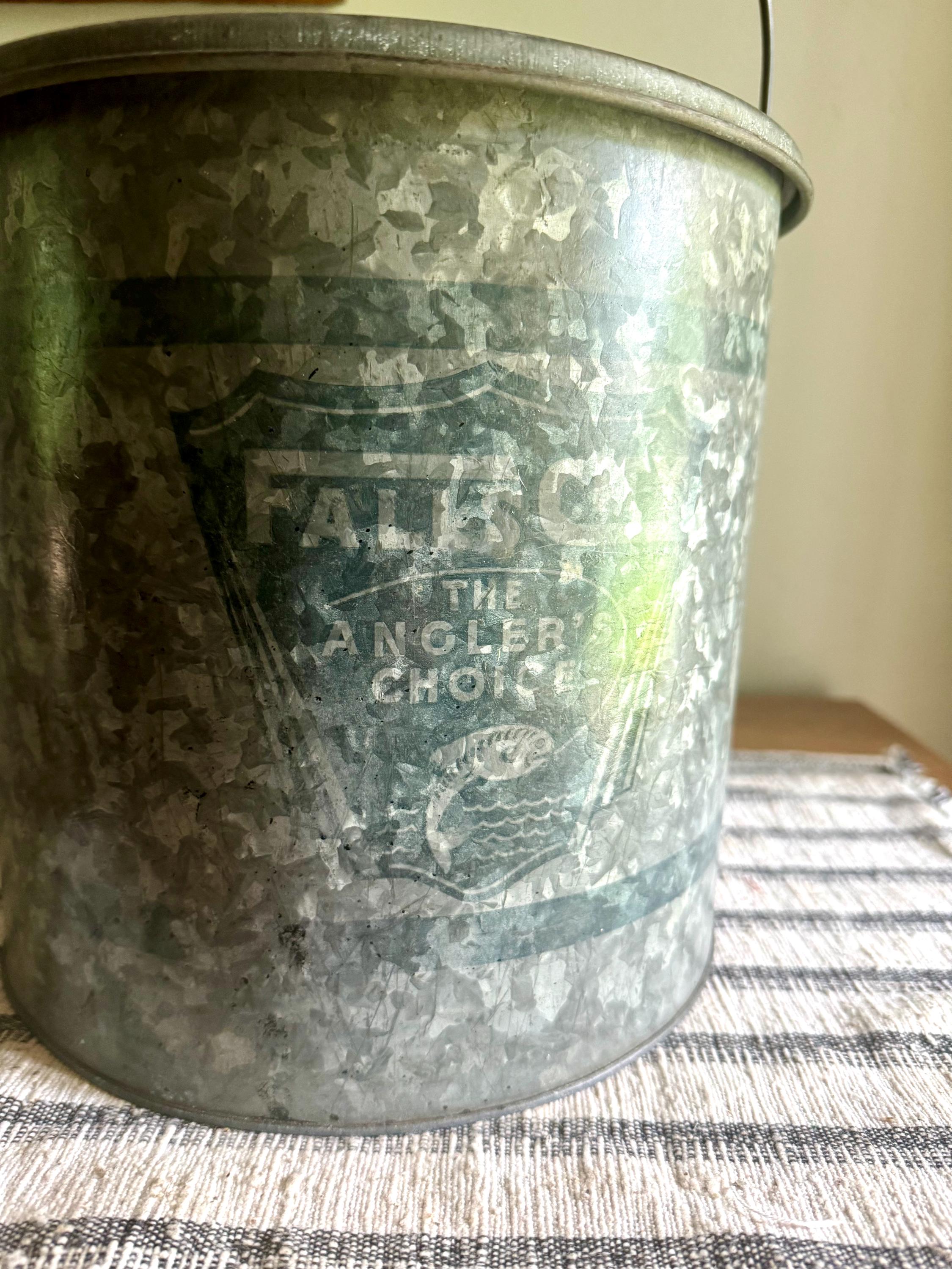 A Falls City The Angler's Choice Minnow Bucket | Falls City Metal Bait Bucket | Two Piece Minnow Bucket | Display Bucket | Fishing Decor