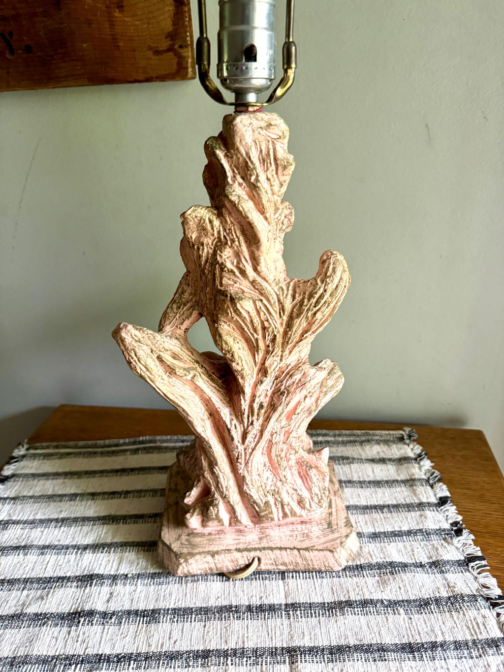 Vintage Pink Chalk Ware Faux Driftwood Lamp | Faux Driftwood Pink Lamp | Pink Plaster Tree Trunk Table Lamp | Unique Pink Lamp