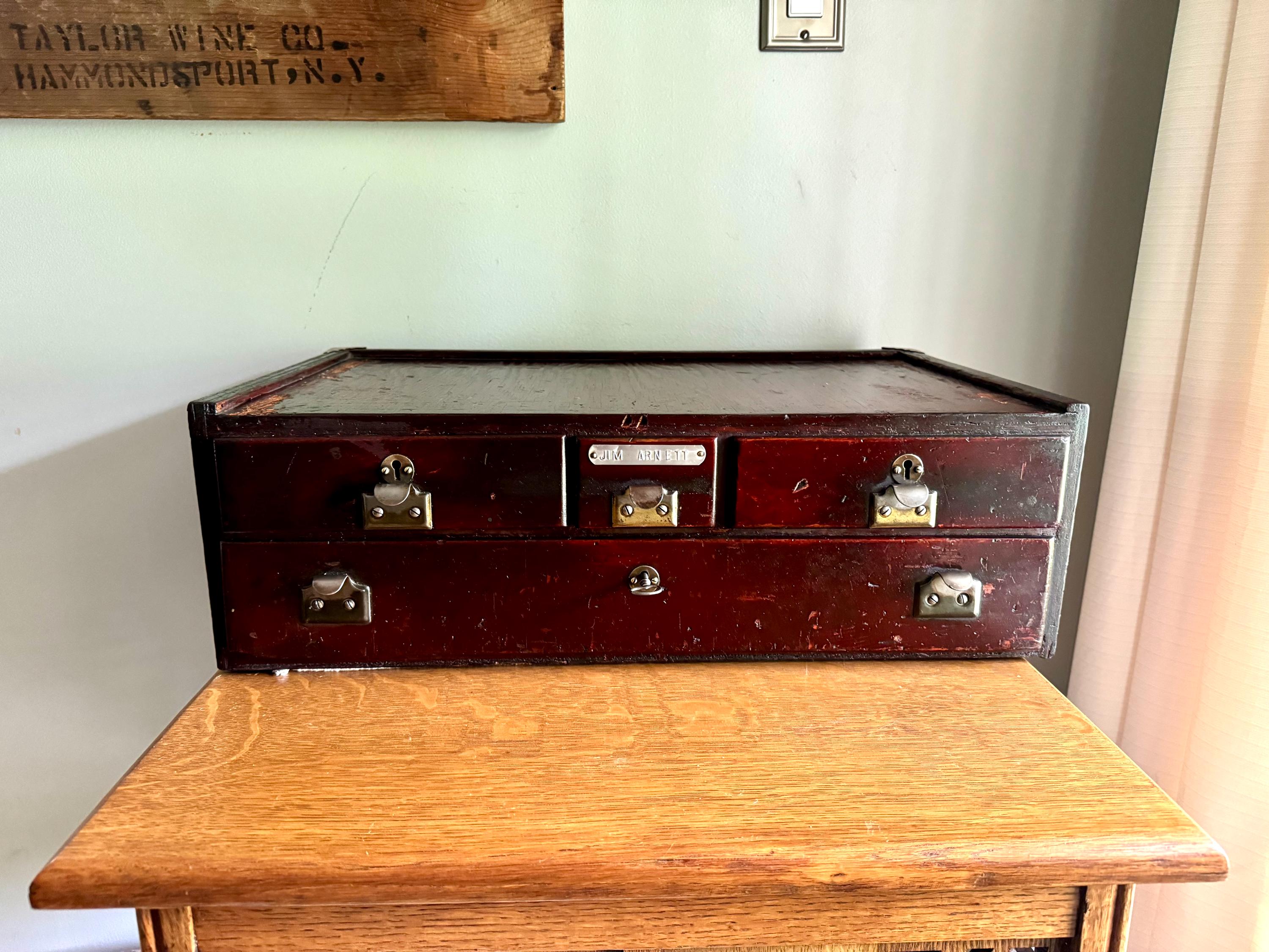Antique Wood 4 Drawer Cabinet | Wood Countertop Locking Cabinet Drawers | Machinist Word Bench Cabinet | Cash Register Stand