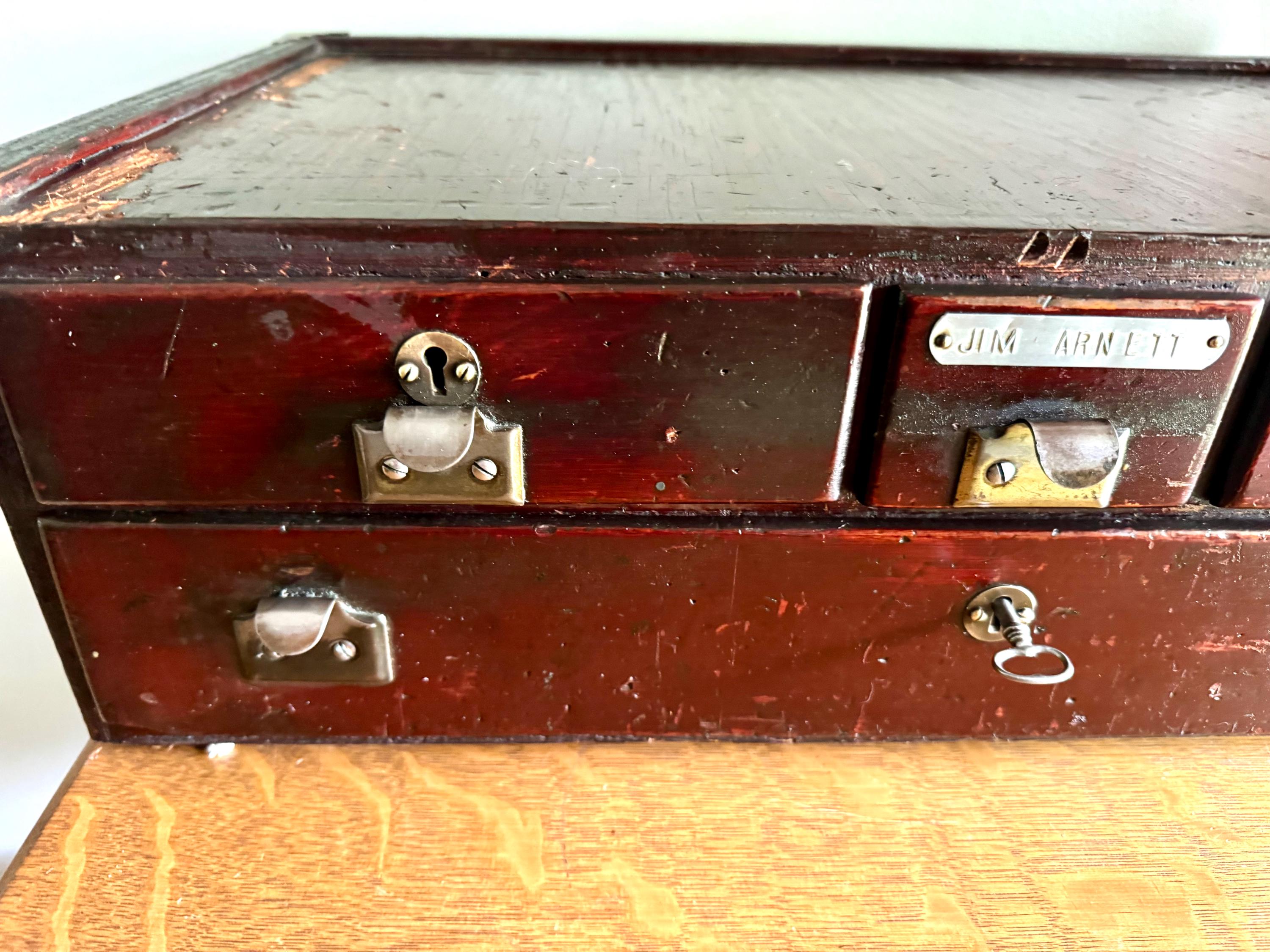 Antique Wood 4 Drawer Cabinet | Wood Countertop Locking Cabinet Drawers | Machinist Word Bench Cabinet | Cash Register Stand