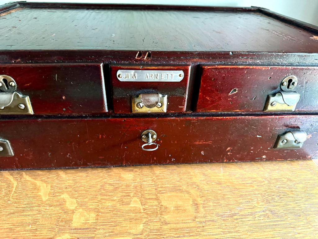 Antique Wood 4 Drawer Cabinet | Wood Countertop Locking Cabinet Drawers | Machinist Word Bench Cabinet | Cash Register Stand