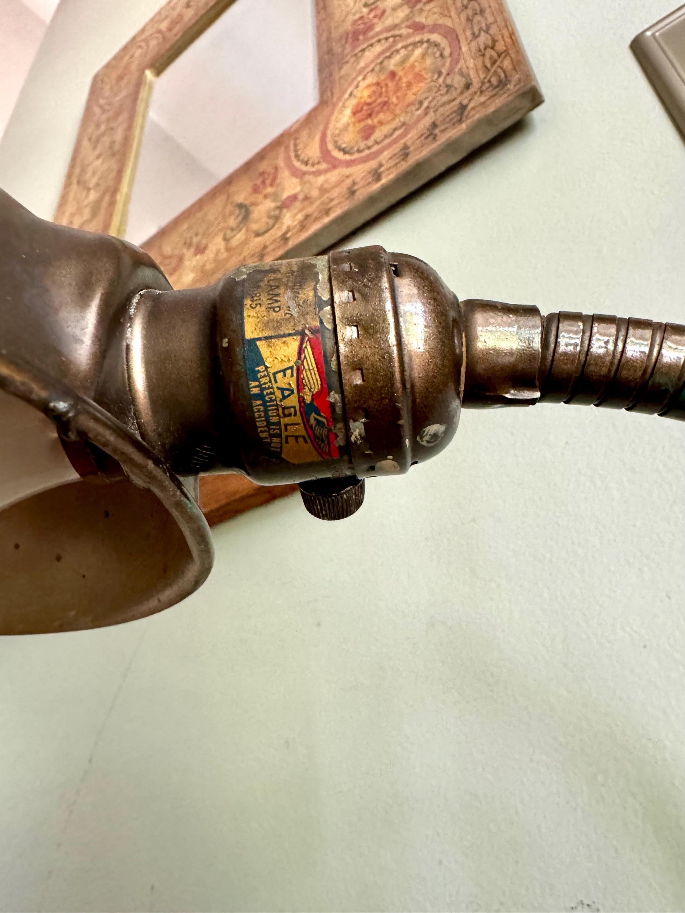 Vintage Eagle Goose Neck Lamp | Industrial Adjustable Desk Lamp | Eagle Cast Iron Desk Lamp | Distressed Metal Desk Lamp | Rustic Desk Lamp