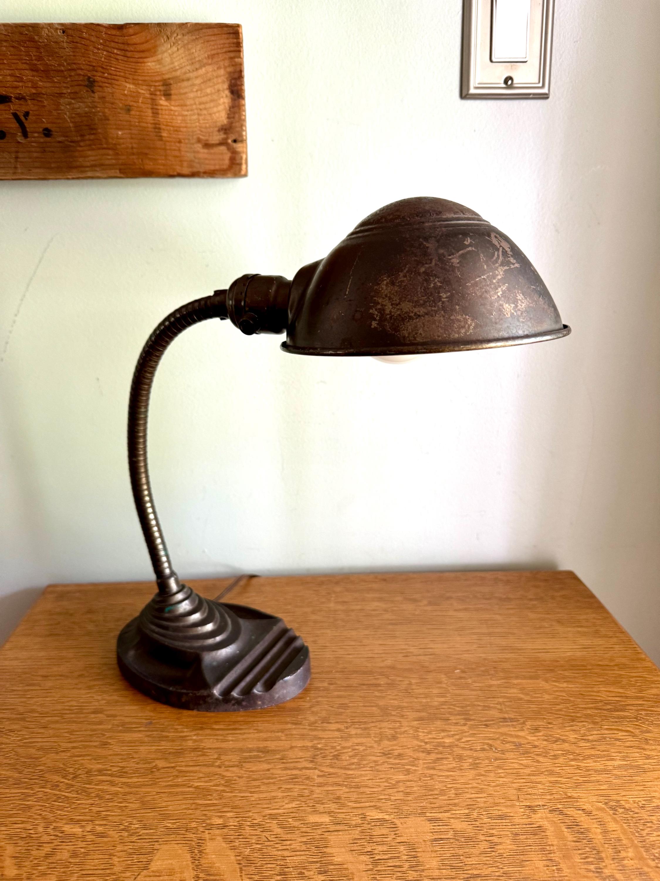 Vintage Eagle Goose Neck Lamp | Industrial Adjustable Desk Lamp | Eagle Cast Iron Desk Lamp | Distressed Metal Desk Lamp | Rustic Desk Lamp