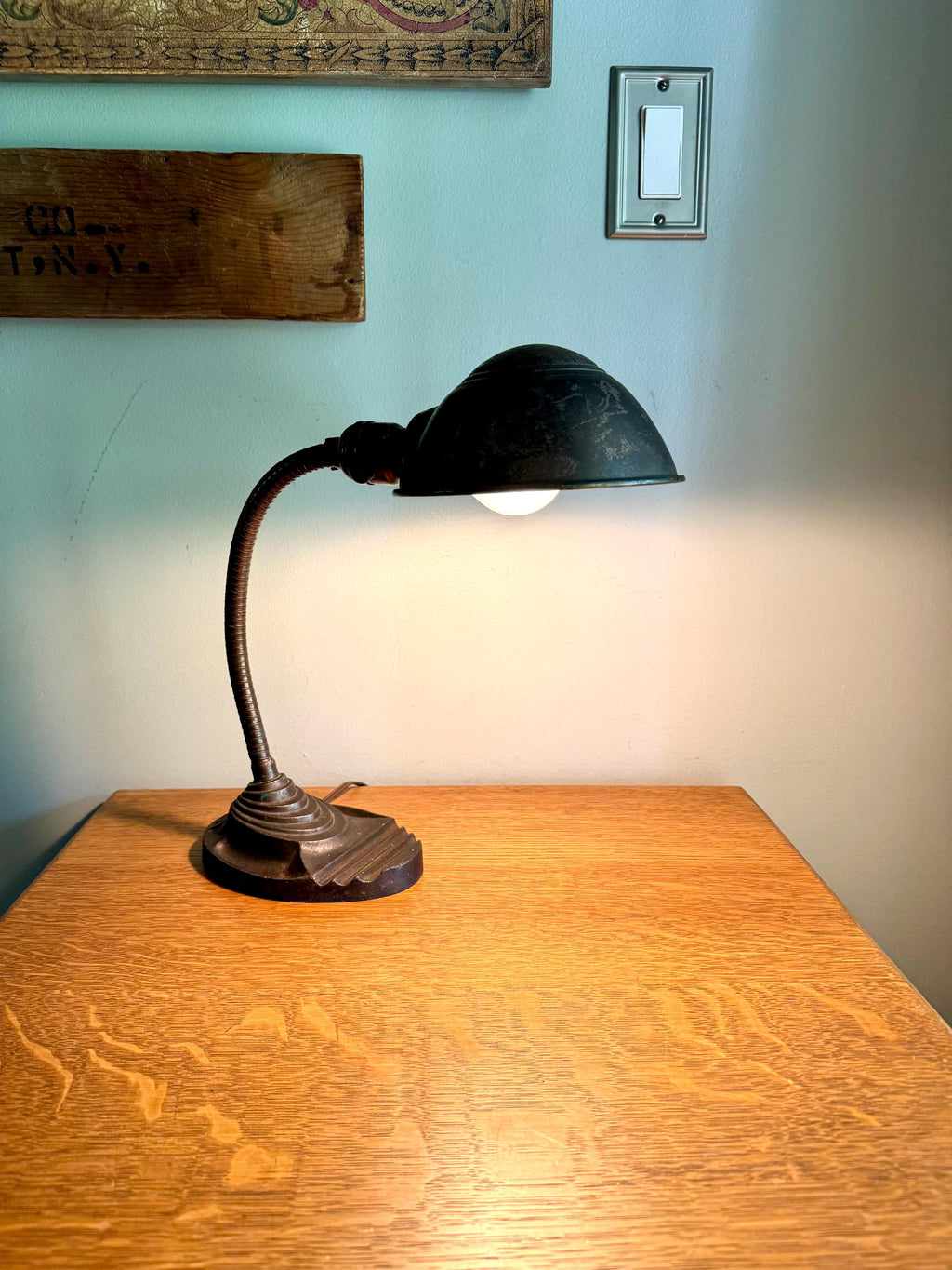 Vintage Eagle Goose Neck Lamp | Industrial Adjustable Desk Lamp | Eagle Cast Iron Desk Lamp | Distressed Metal Desk Lamp | Rustic Desk Lamp
