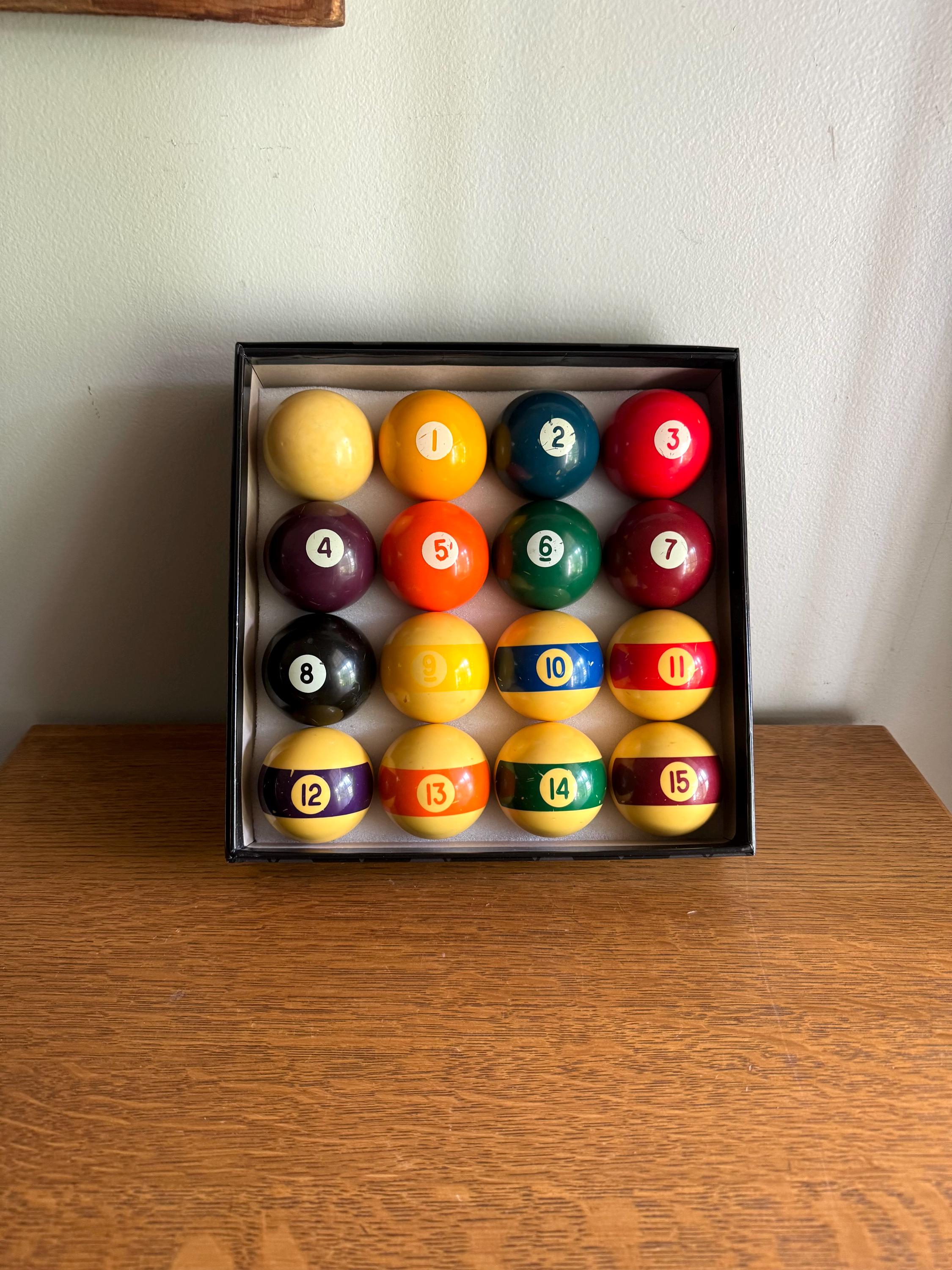 Vintage Complete Set of Broken Stripe Billiard Balls | Bakelite Pools Balls | Vintage Billiard Balls