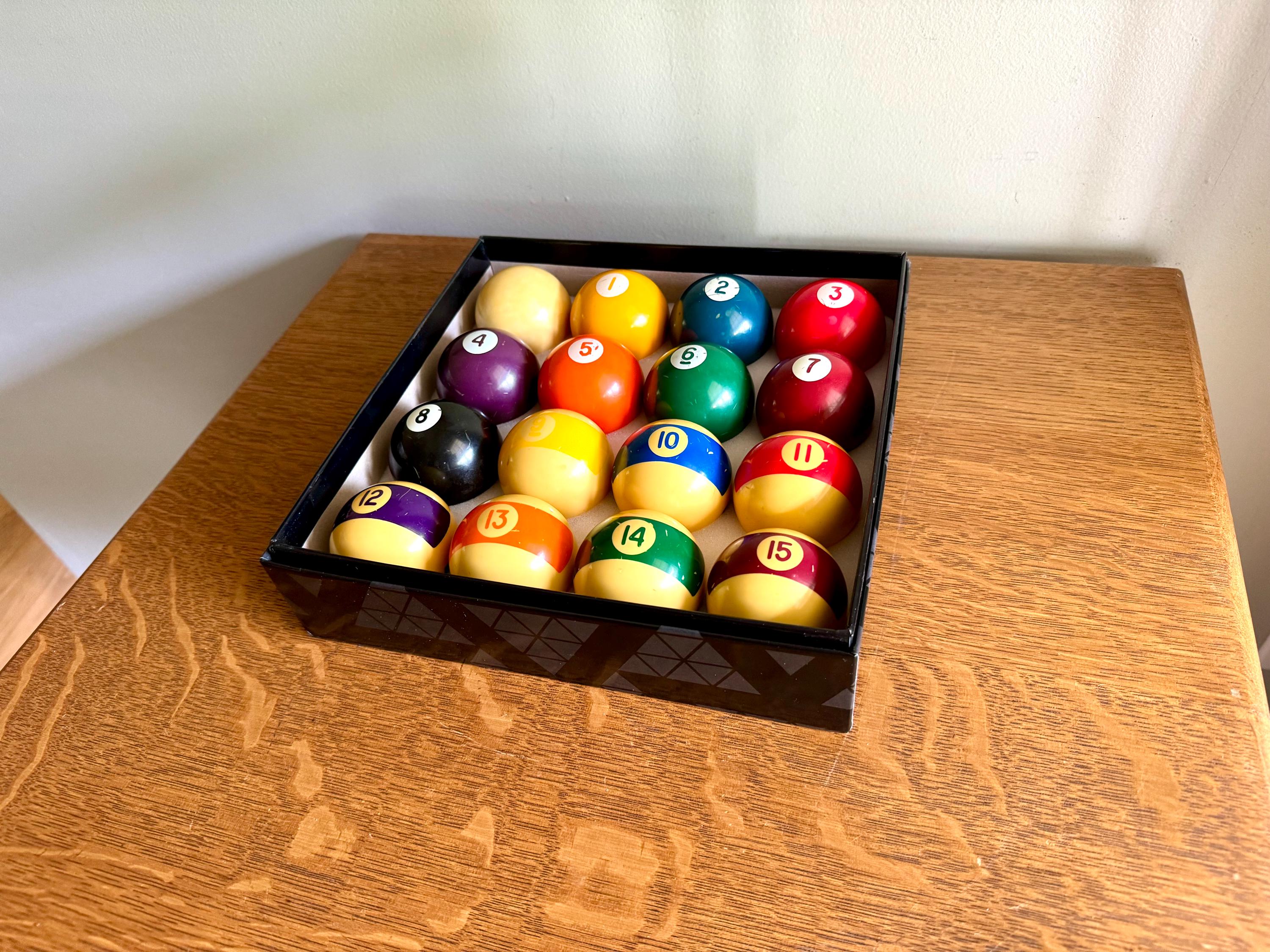 Vintage Complete Set of Broken Stripe Billiard Balls | Bakelite Pools Balls | Vintage Billiard Balls