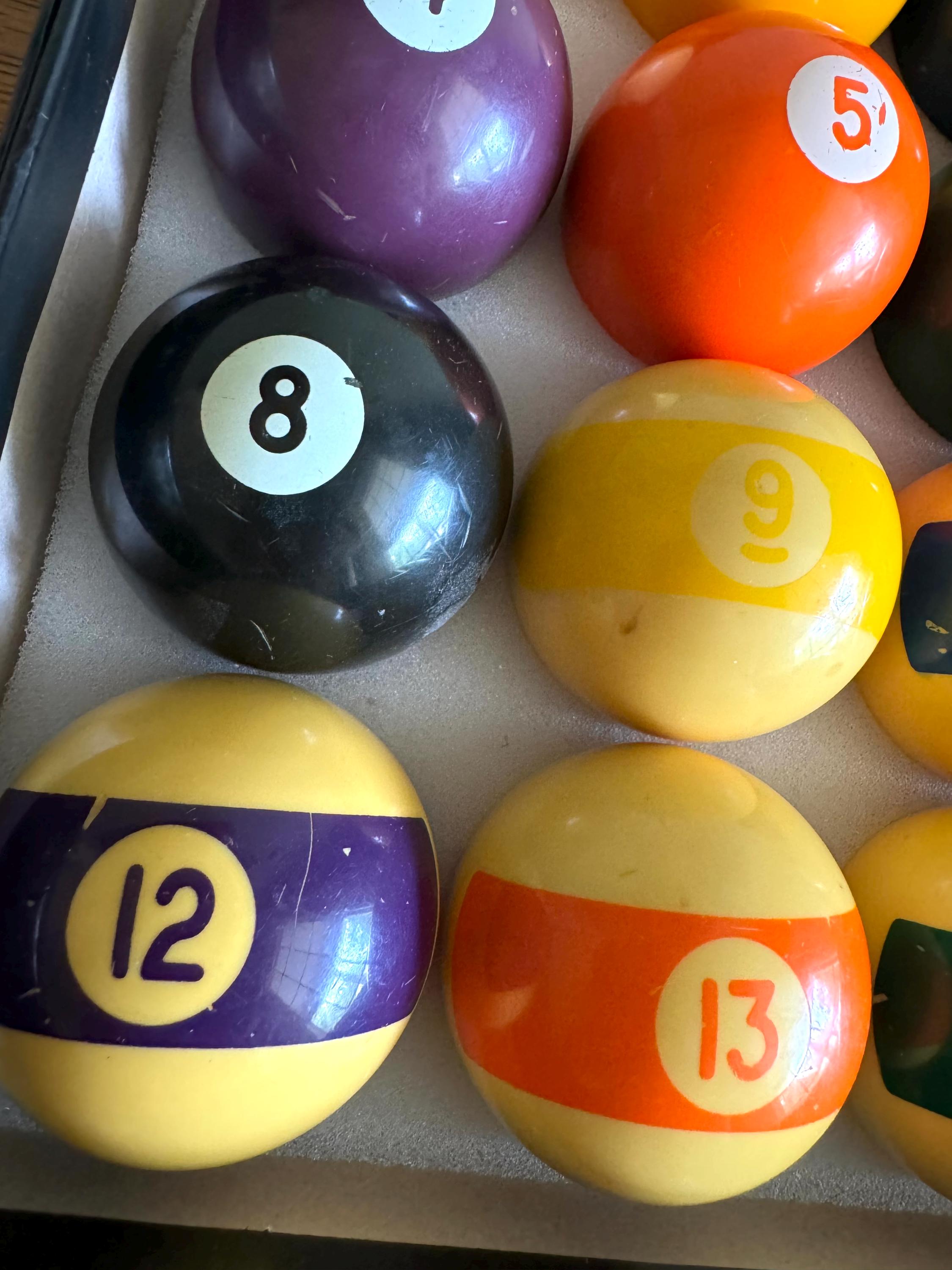 Vintage Complete Set of Broken Stripe Billiard Balls | Bakelite Pools Balls | Vintage Billiard Balls