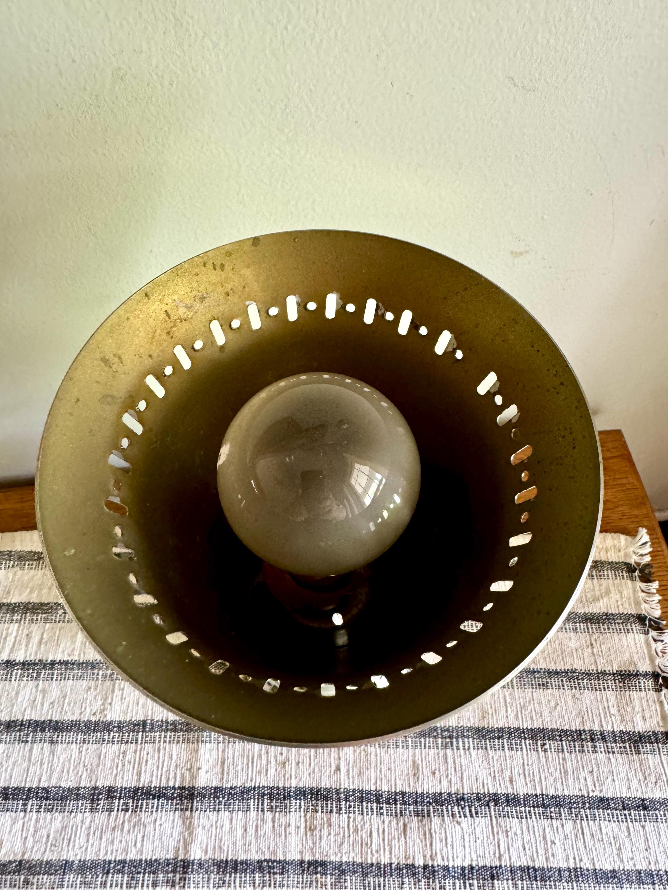 Vintage Aluminum Atomic Boudoir Lamp | Glass Ball Aluminum Torchiere Lamp | Stamped Aluminum Designed Lamp | MCM Torchiere Lamp