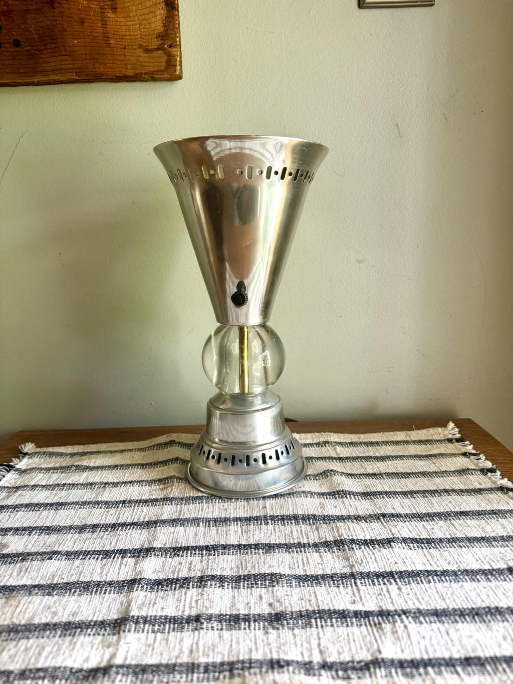 Vintage Aluminum Atomic Boudoir Lamp | Glass Ball Aluminum Torchiere Lamp | Stamped Aluminum Designed Lamp | MCM Torchiere Lamp