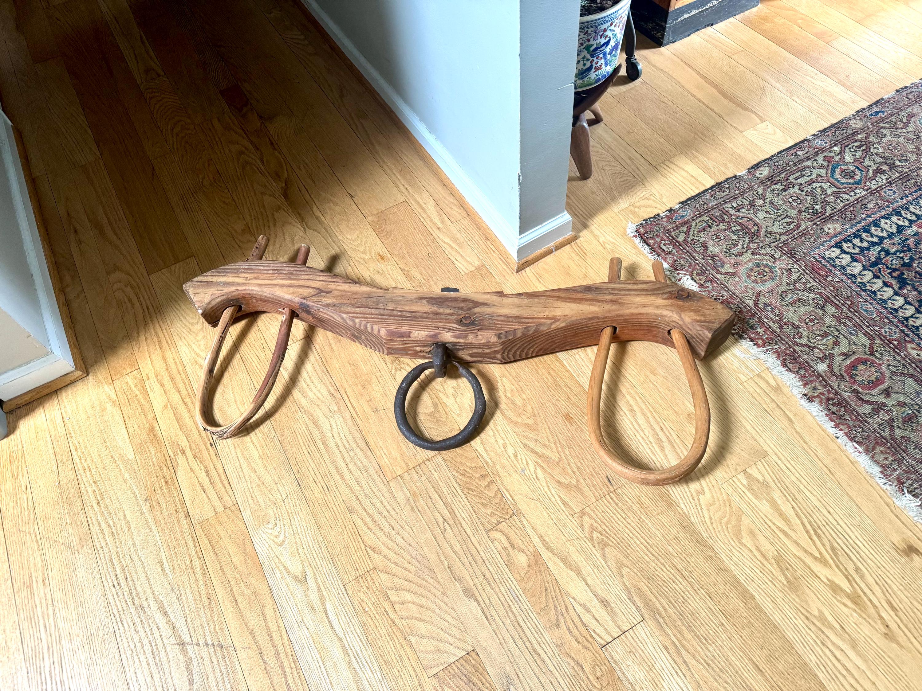 Antique Double Ox Yoke | Large Ox Yoke | Rustic Wood and Steel Double Ox Yoke | Large Primitive Handmade Double Oxen Yoke | Farmhouse Decor