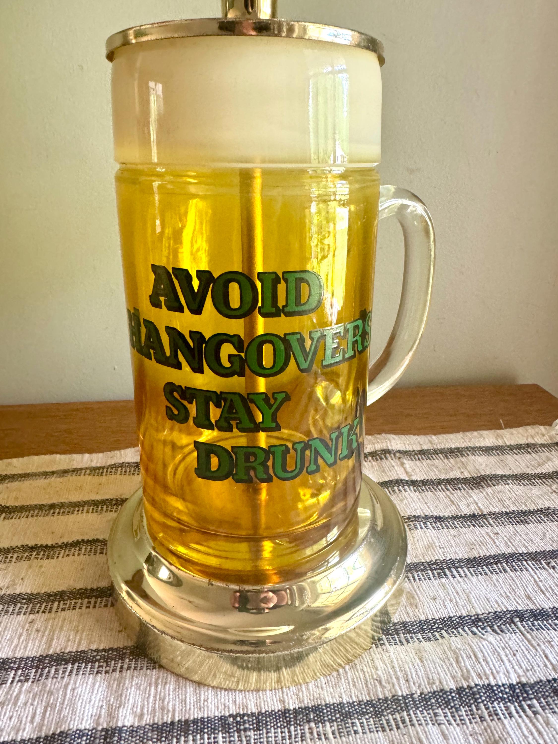 Vintage Beer Glass Lamp | "Avoid Hangovers Stay Drunk" Beer Mug Lamp | Novelty Bar Light | Beer Mug Bar Lamp | Bar Decor | Bar Globe Lamp