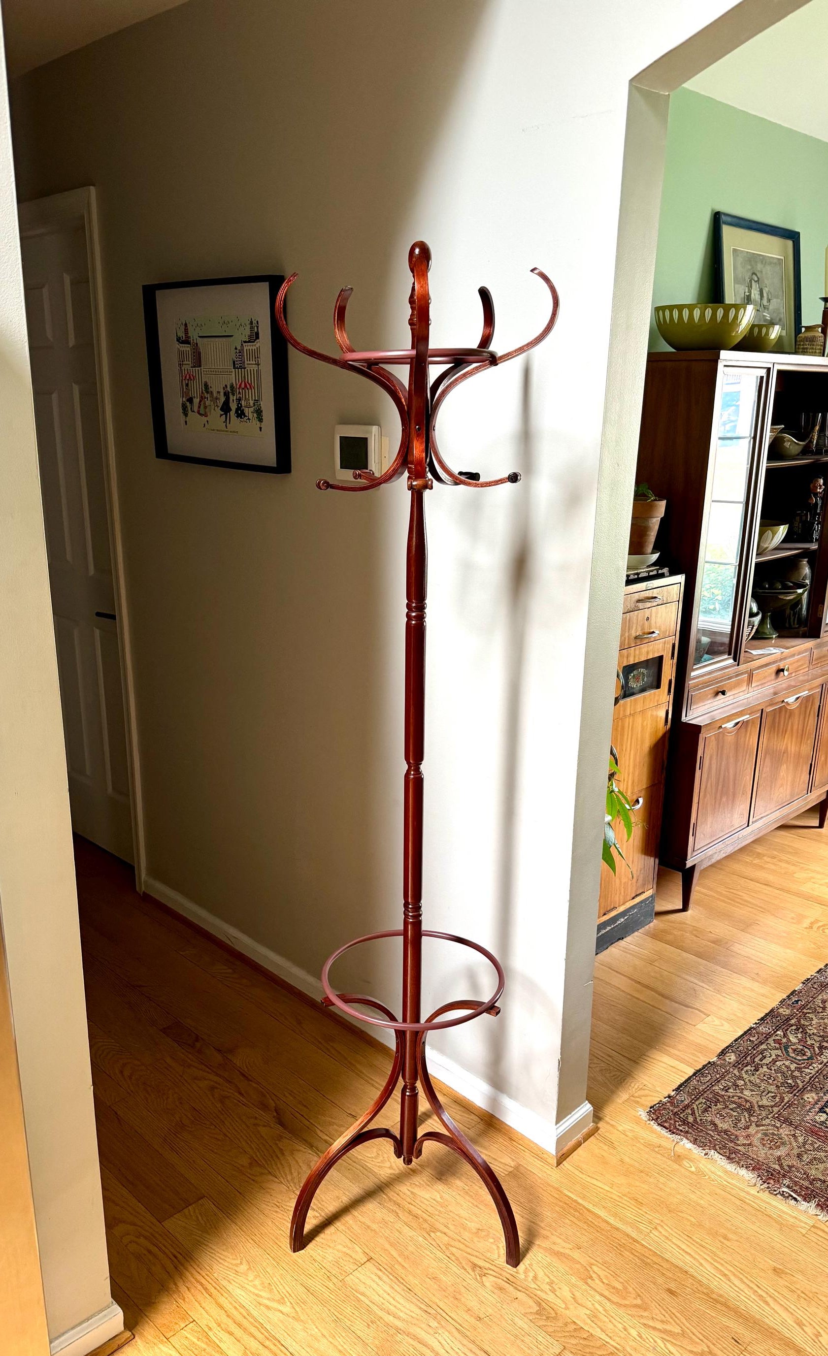 Vtg Thonet Style Bentwood Coat Rack | Bent Wood Hall Tree Coat Rack | Wooden French Style Hat/Coat Rack | Unique Coat Rack