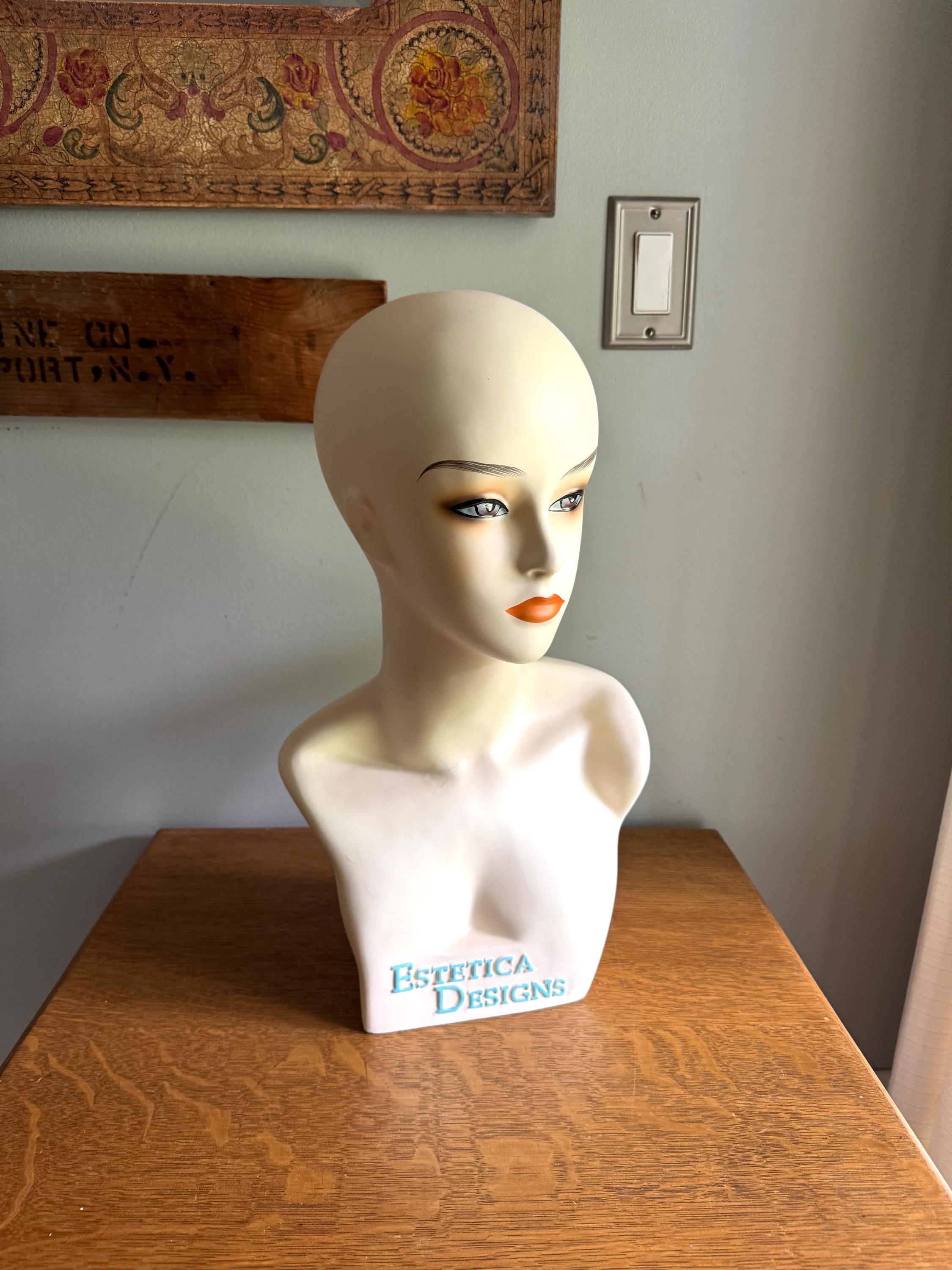 Vintage Estetica Designs Mannequin Head  | Hand Painted Mannequin Bust | Lady Mannequin Head Wig Display | Art Deco Mannequin Shop Display