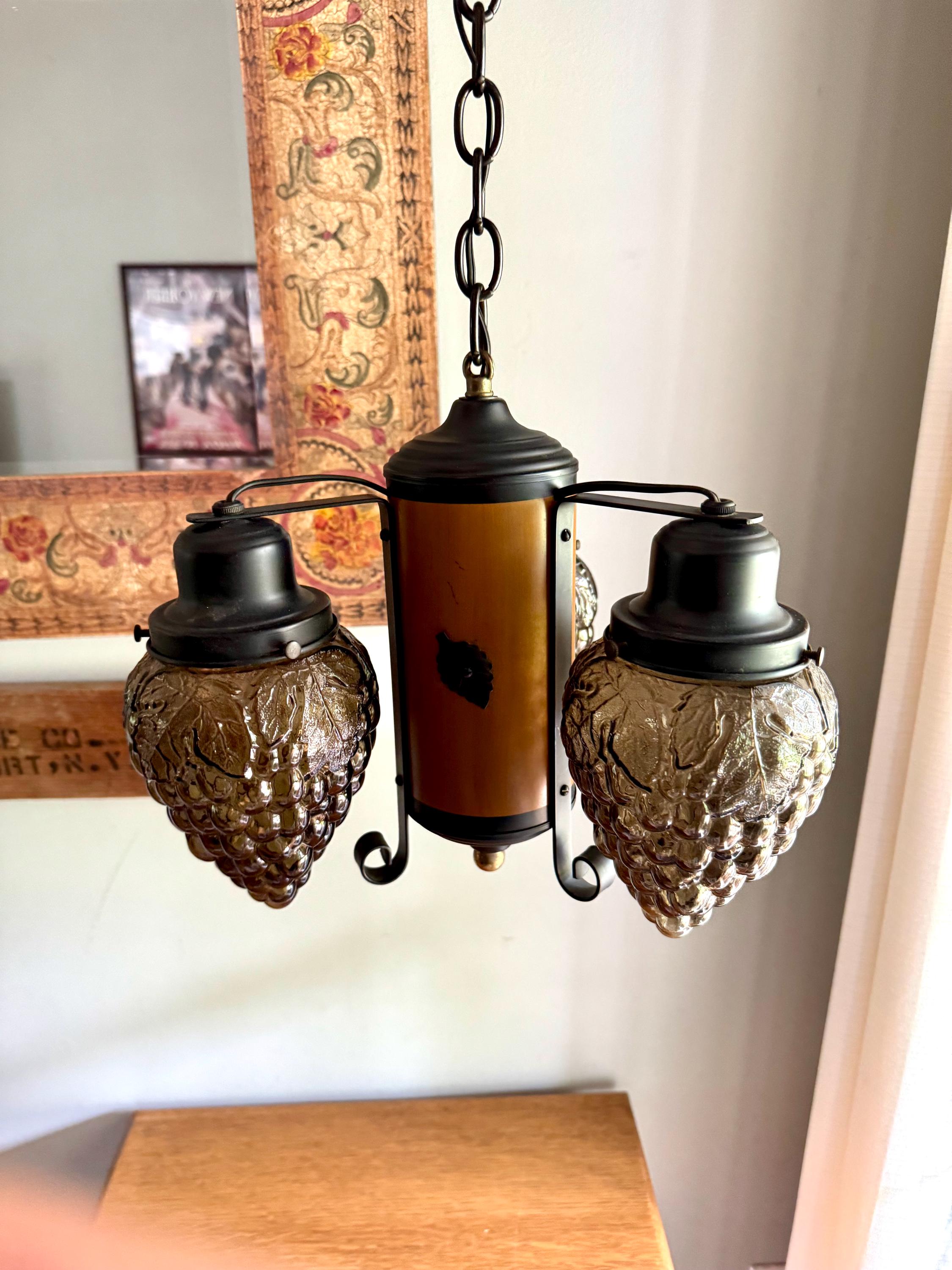 Vintage Grape Cluster Glass Globe Chandelier | 3 Bulb Pendant Lamp | Vineyard Themed Chandelier Lamp | Winery Decor Chandelier Lamp