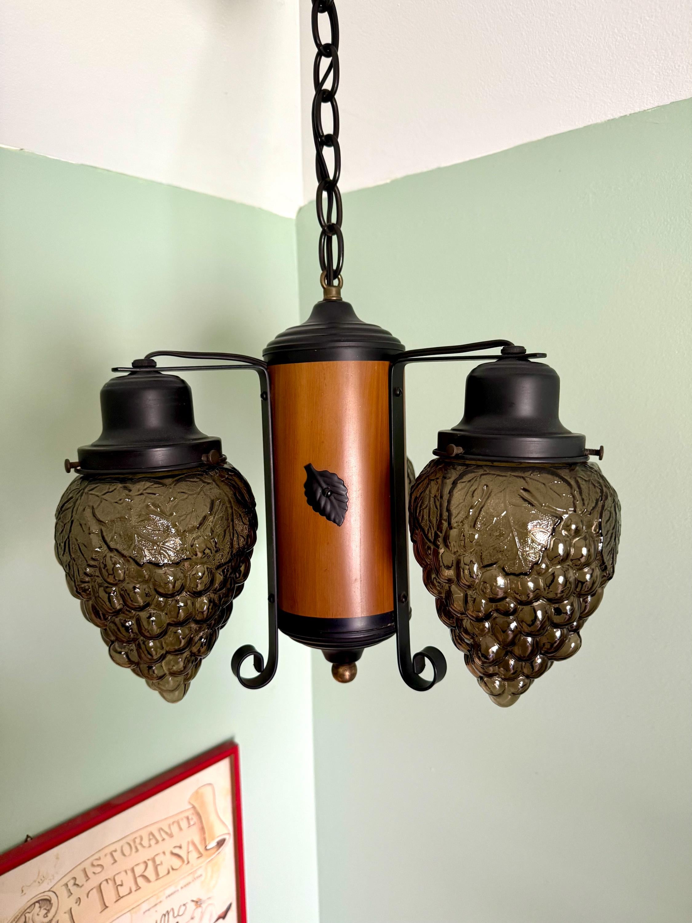 Vintage Grape Cluster Glass Globe Chandelier | 3 Bulb Pendant Lamp | Vineyard Themed Chandelier Lamp | Winery Decor Chandelier Lamp