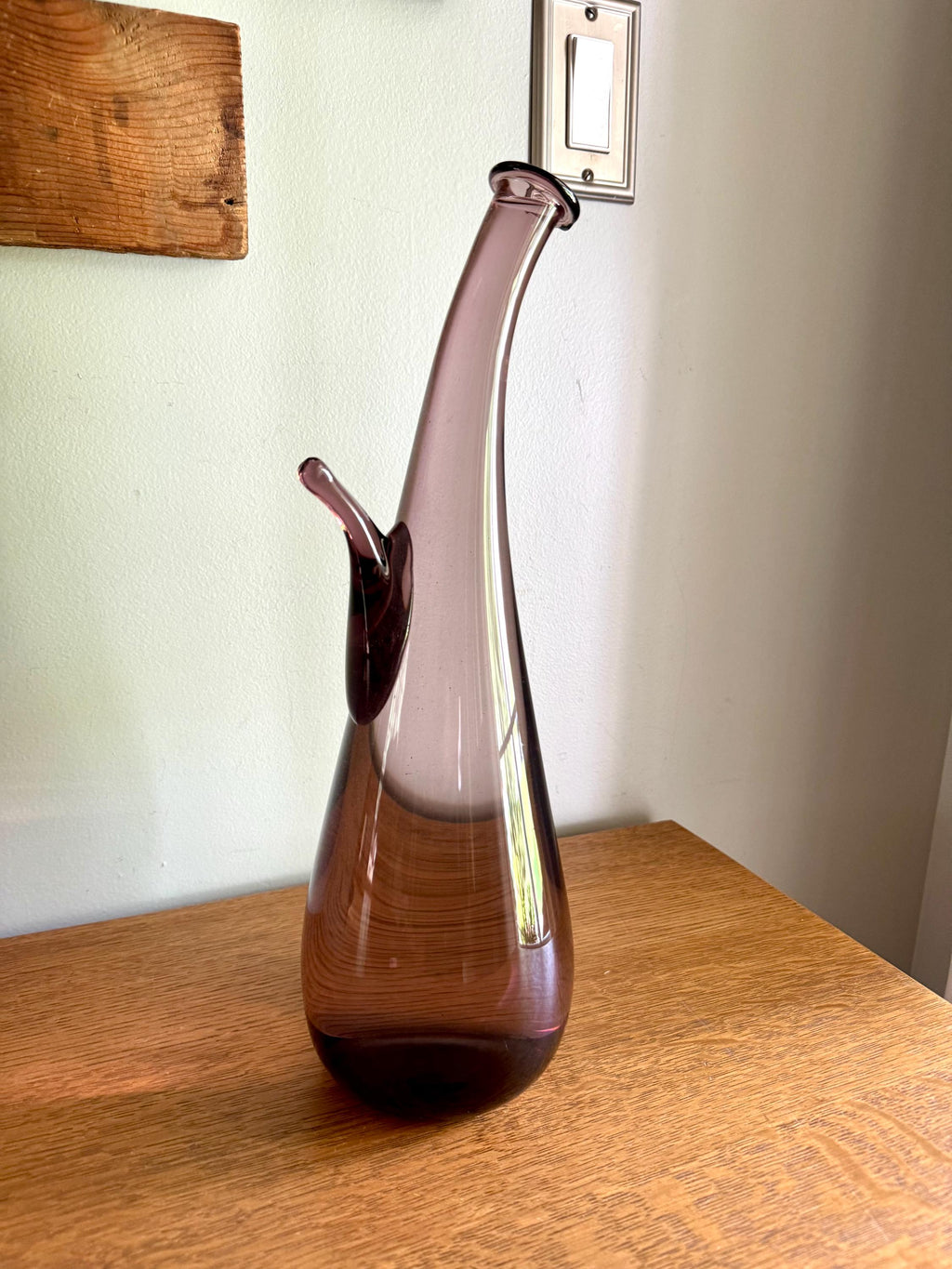 Large Amethyst Bent Glass Bottle | Unique Deep Purple Italian Glass Decanter | 16" Tall Genie Bottle Amethyst Bohemian Style Bottle