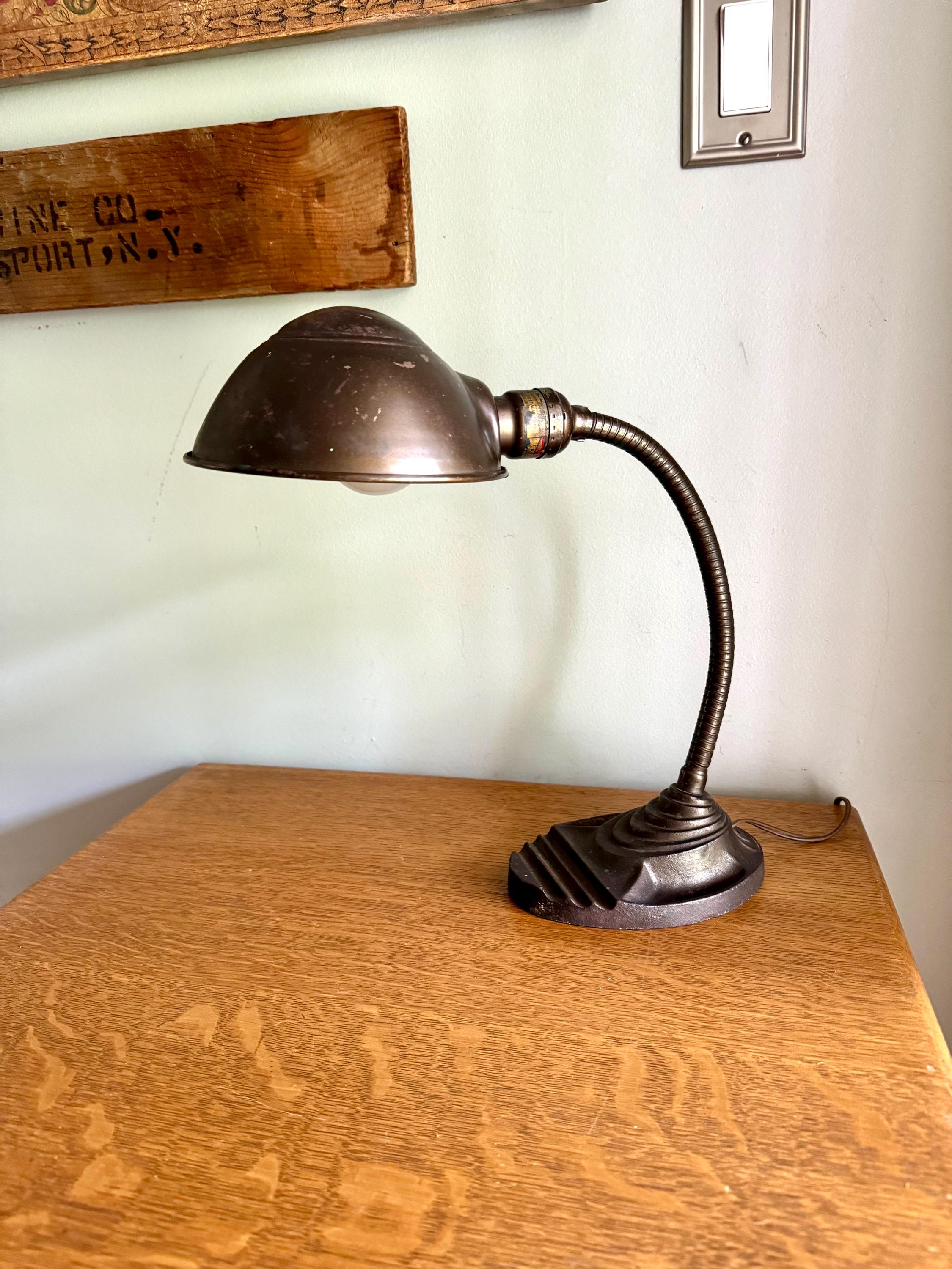 Vintage Eagle Goose Neck Lamp | Industrial Adjustable Desk Lamp | Eagle Cast Iron Desk Lamp | Distressed Metal Desk Lamp | Rustic Desk Lamp
